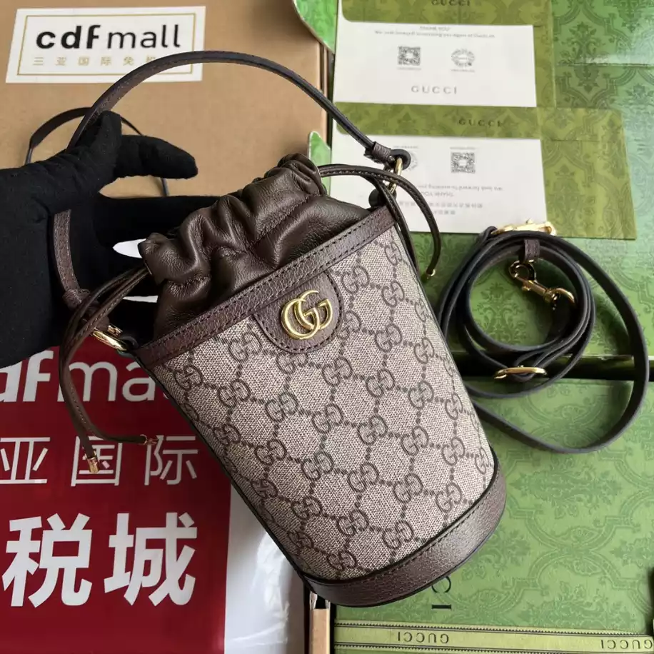 Ophidia mini bucket bag in beige and ebony Supreme – GB225