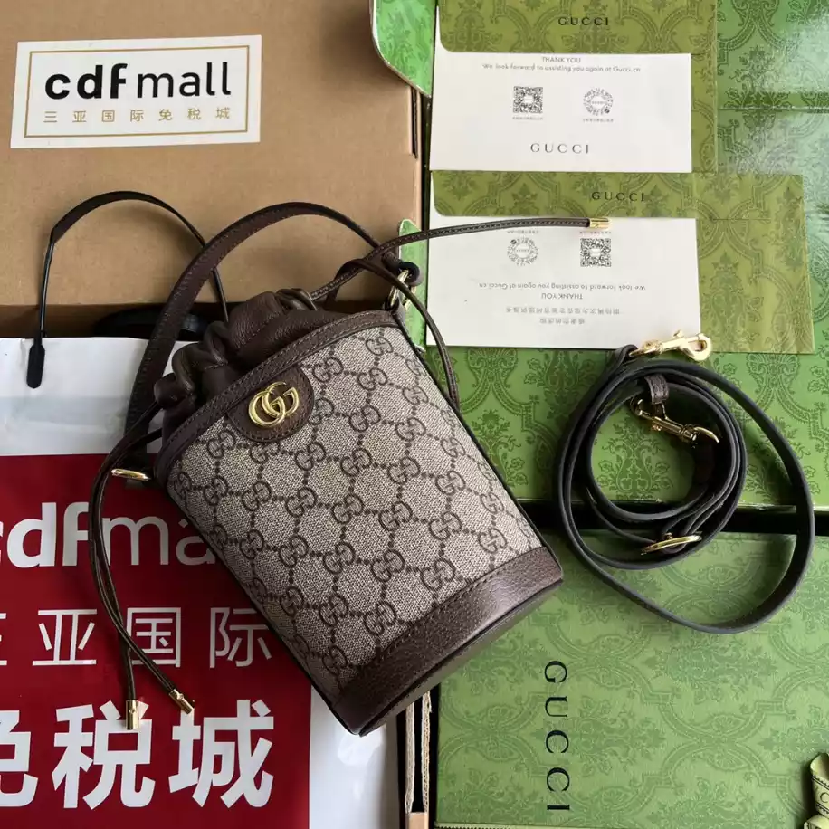 Ophidia mini bucket bag in beige and ebony Supreme – GB225