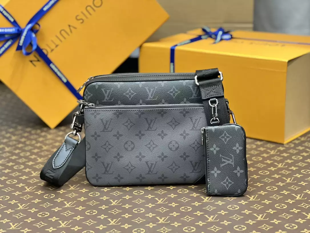 LV Trio Messenger Bag Reverse Monogram Eclipse Canvas Black