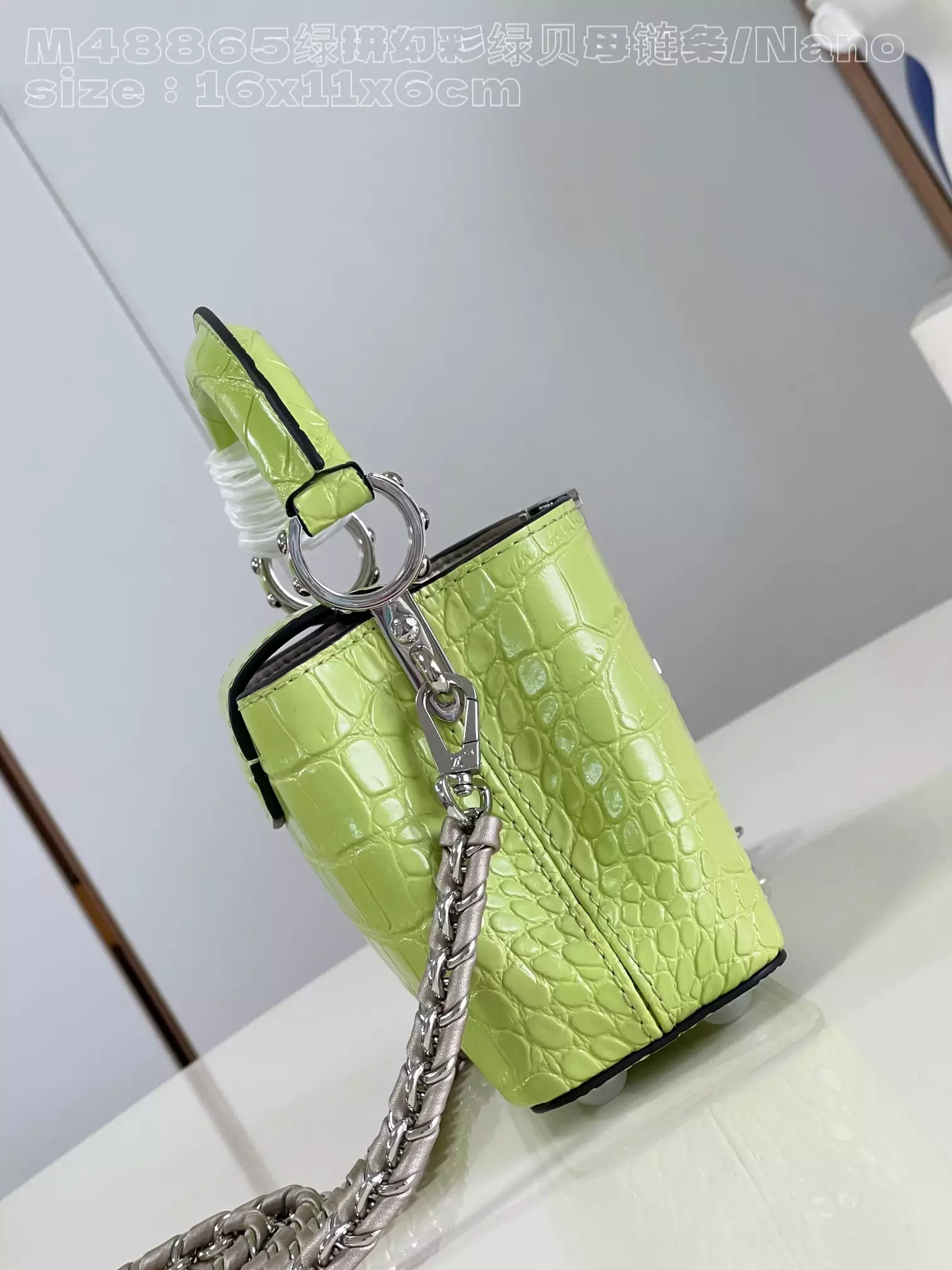 Capucines Nano Crocodilian Brillant Lime Leather