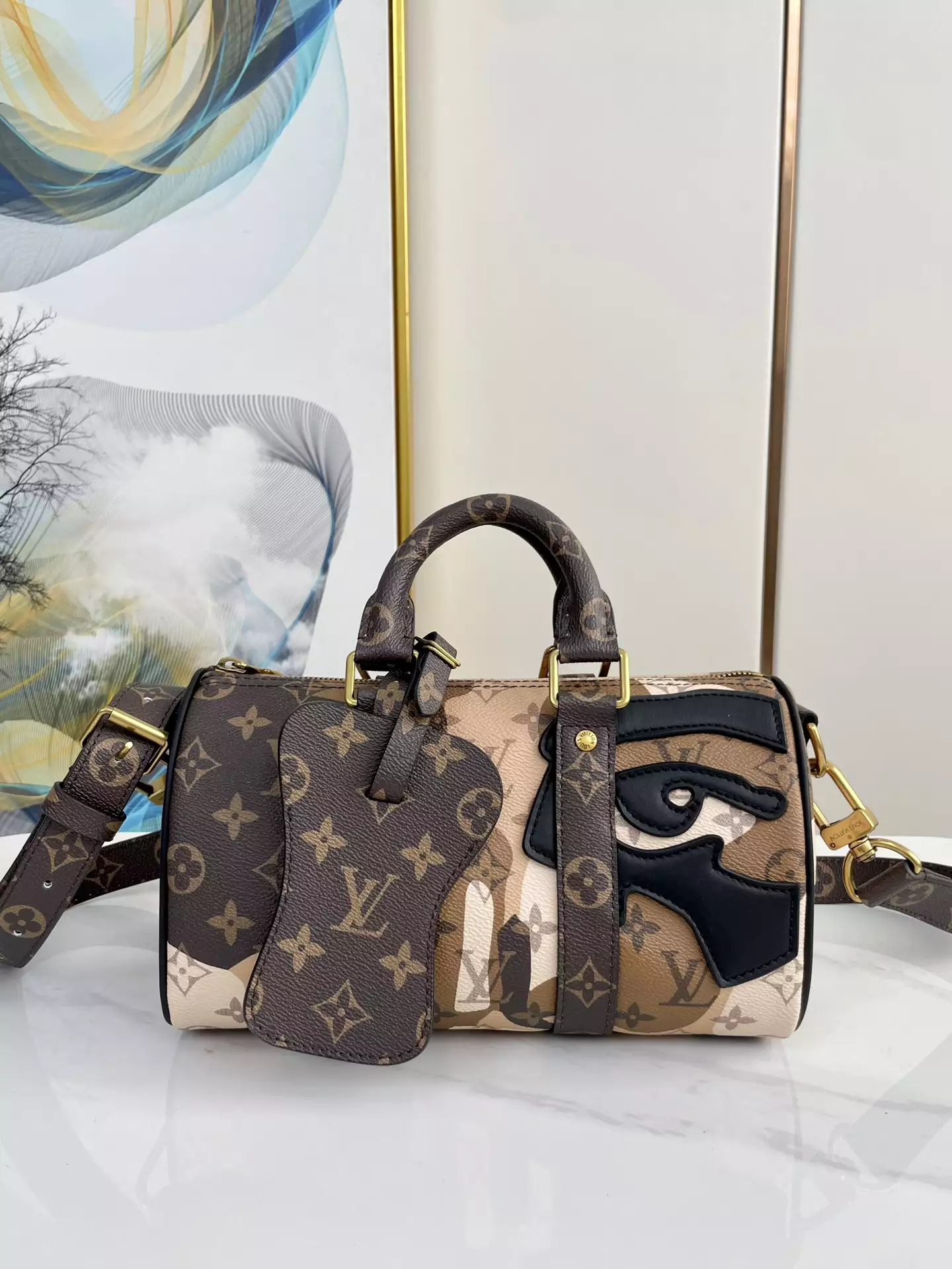 Keepall Bandouliere 25 Brown Monogram Coated Canvas And Cowhide Leather
