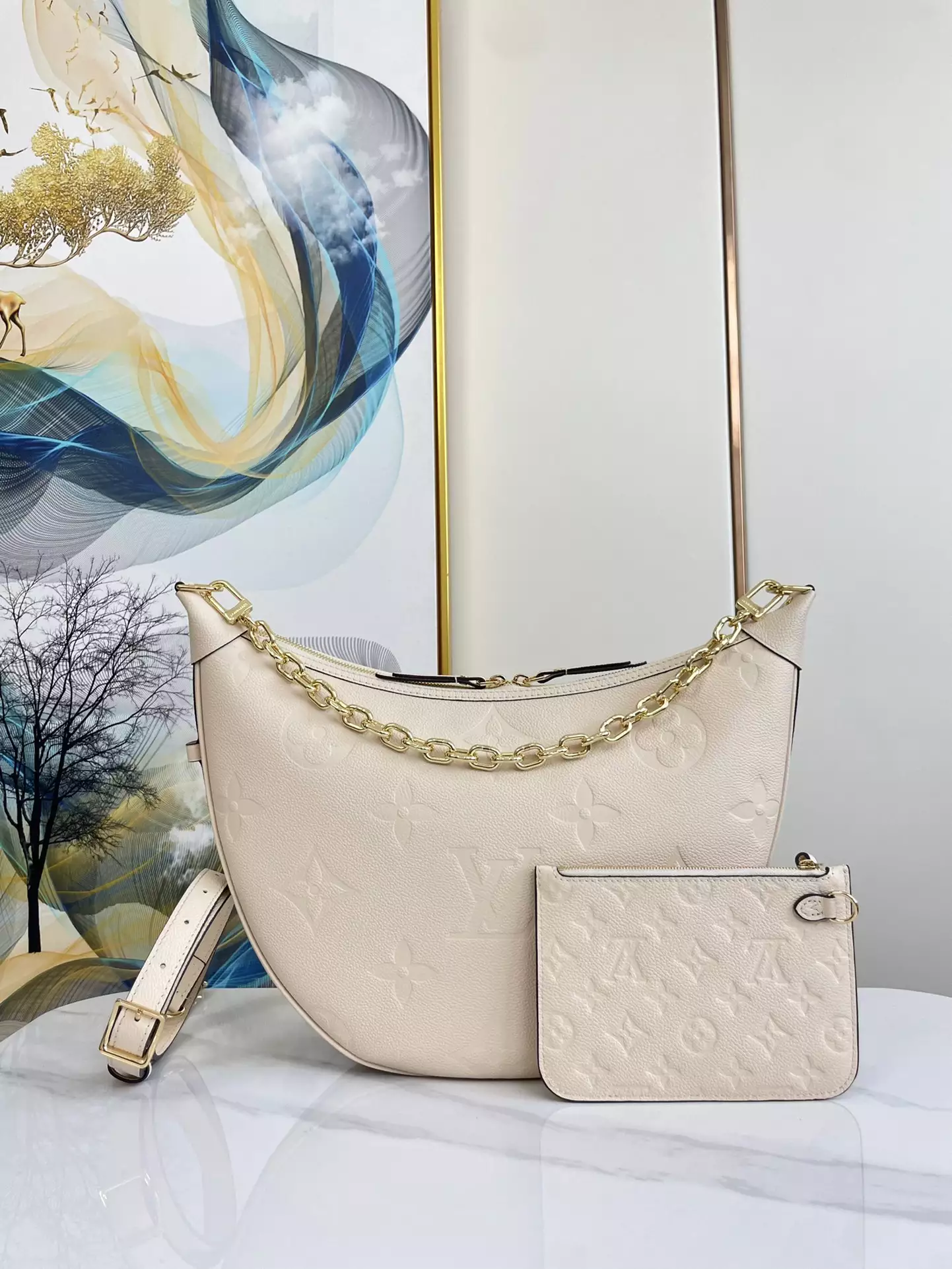Loop Hobo Monogram Empreinte Creme Leather