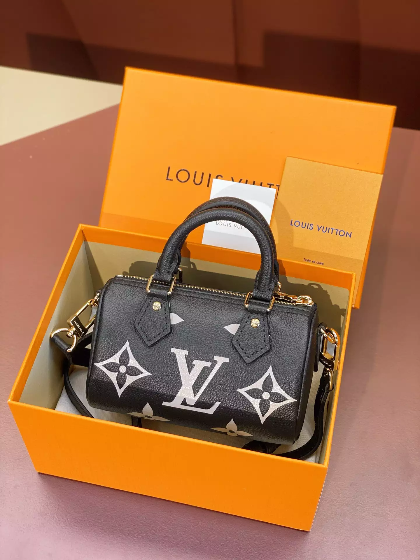 Nano Speedy Bicolor Monogram Empreinte Black/Beige Leather