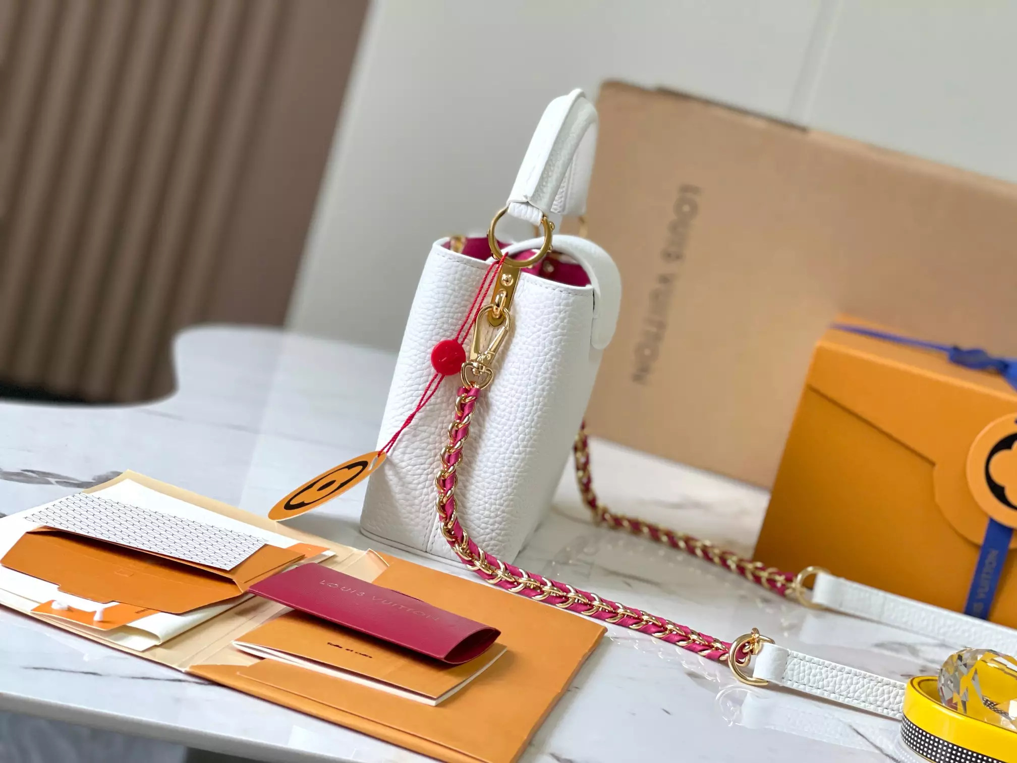 LV Capucines Mini Capushell in Snow White