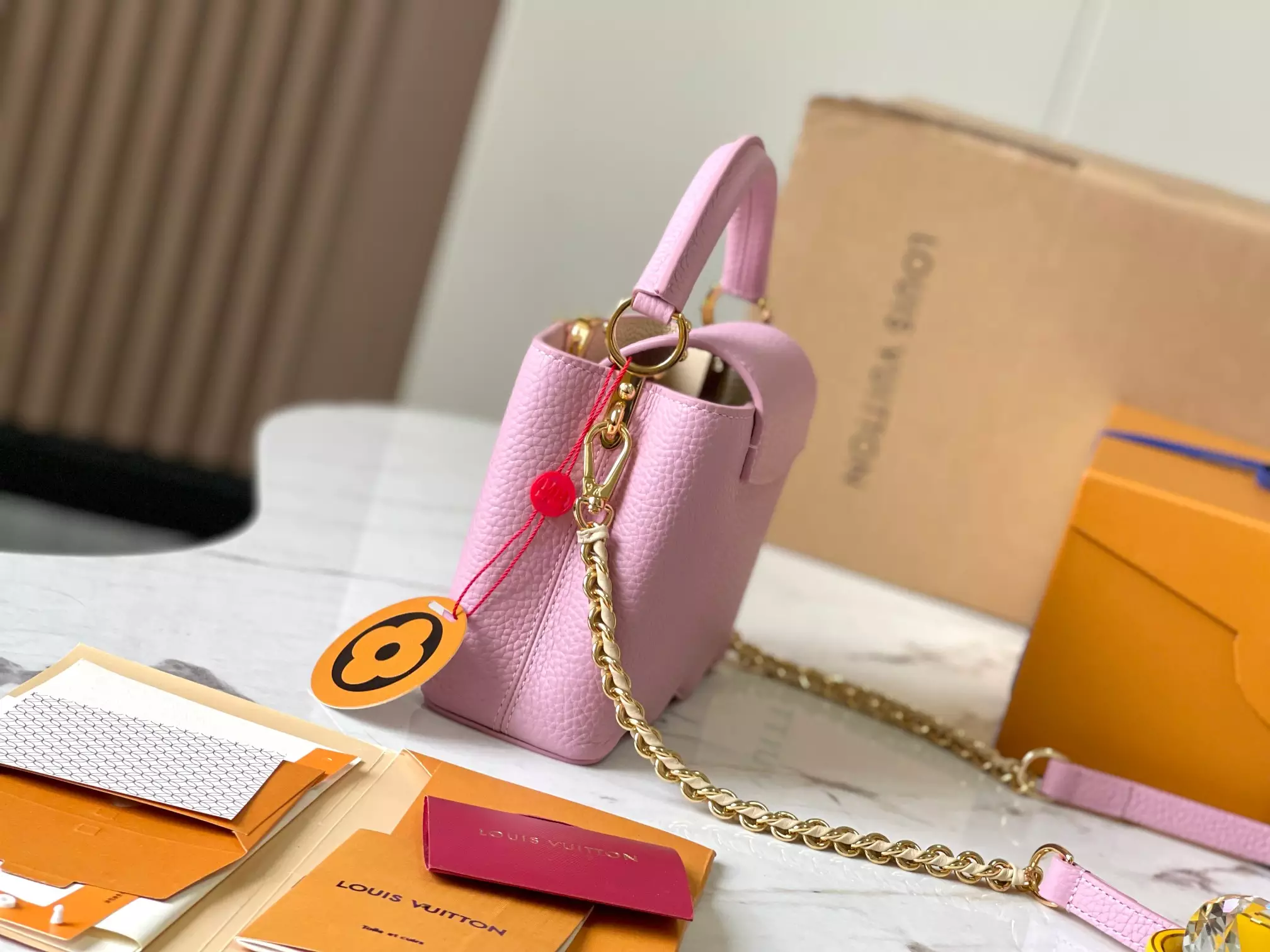 LV Capucines Mini Capushell in Light Pink