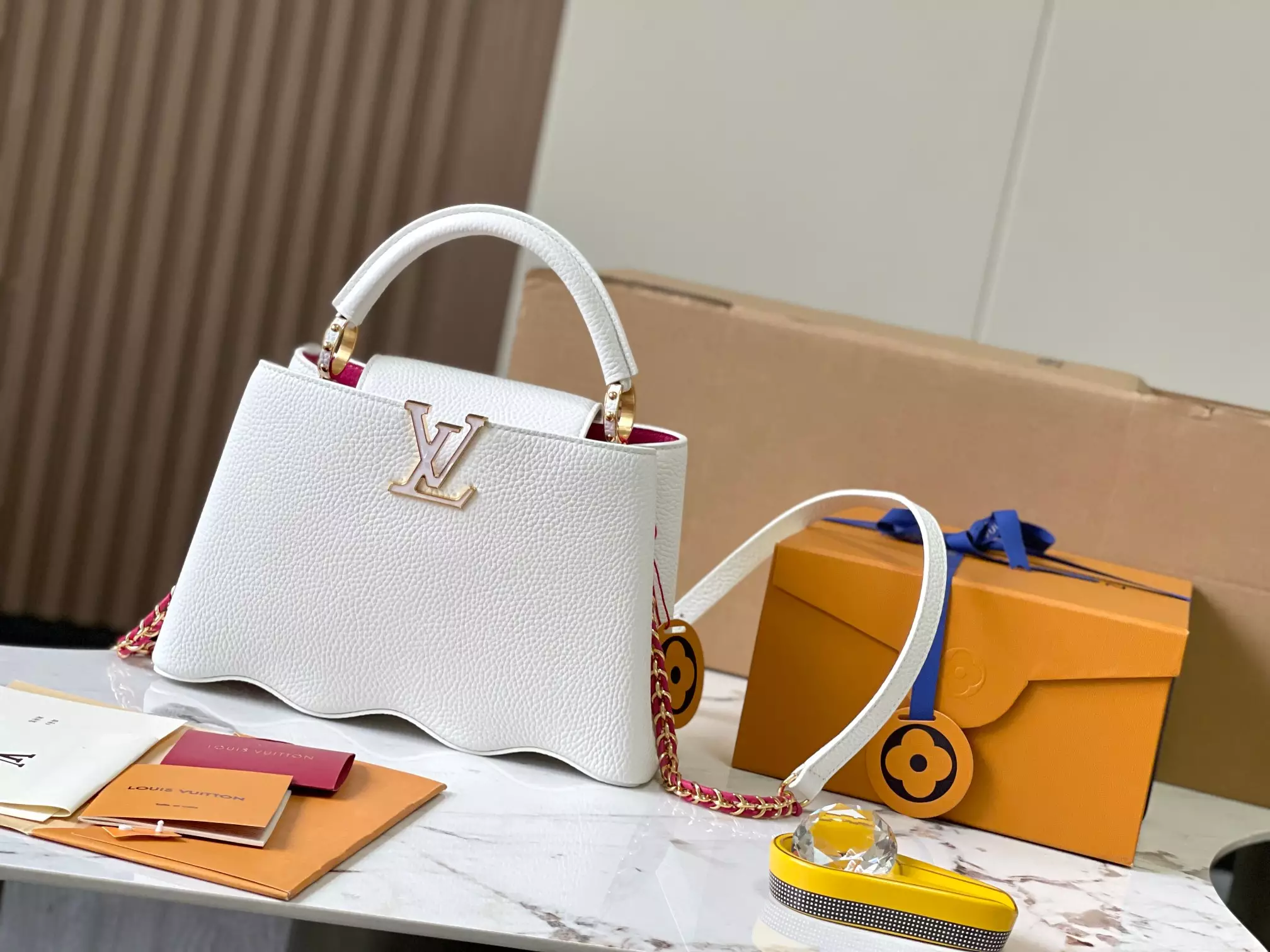 LV Capucines BB Capushell in Snow White