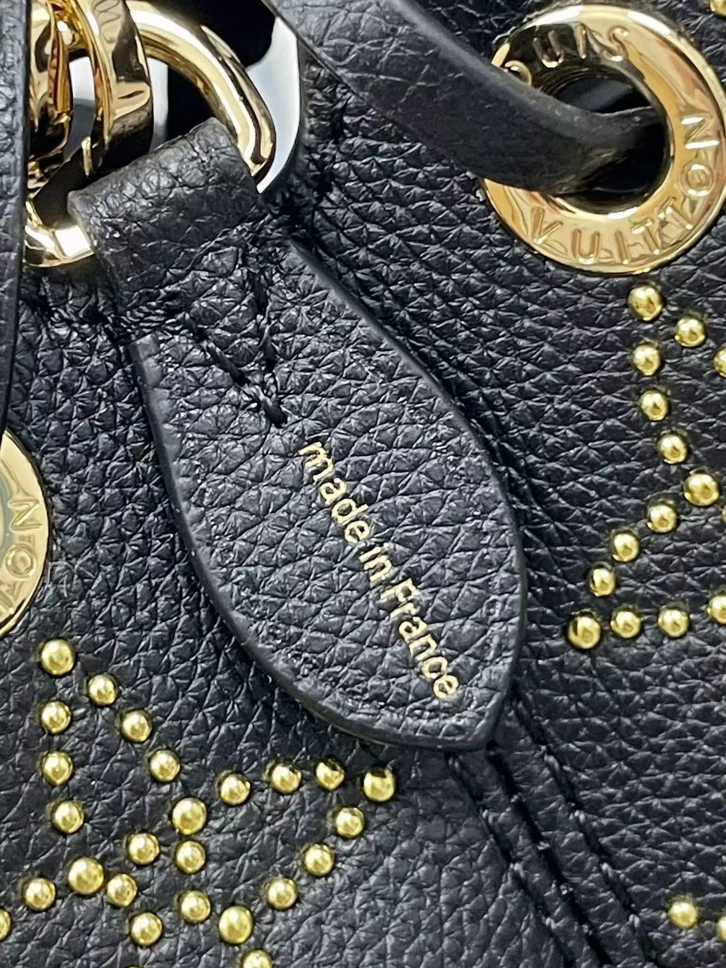 Bella Bucket Bag Monogram Gold Lamination Black Leather