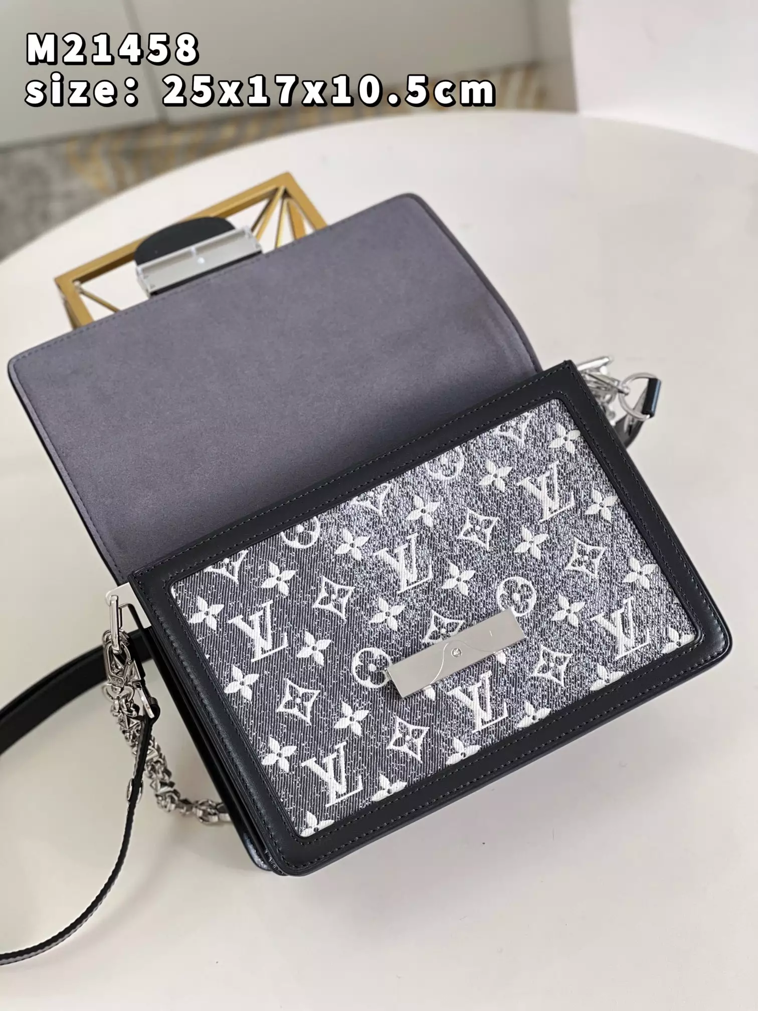 Dauphine MM Grey Denim Textile Jacquard