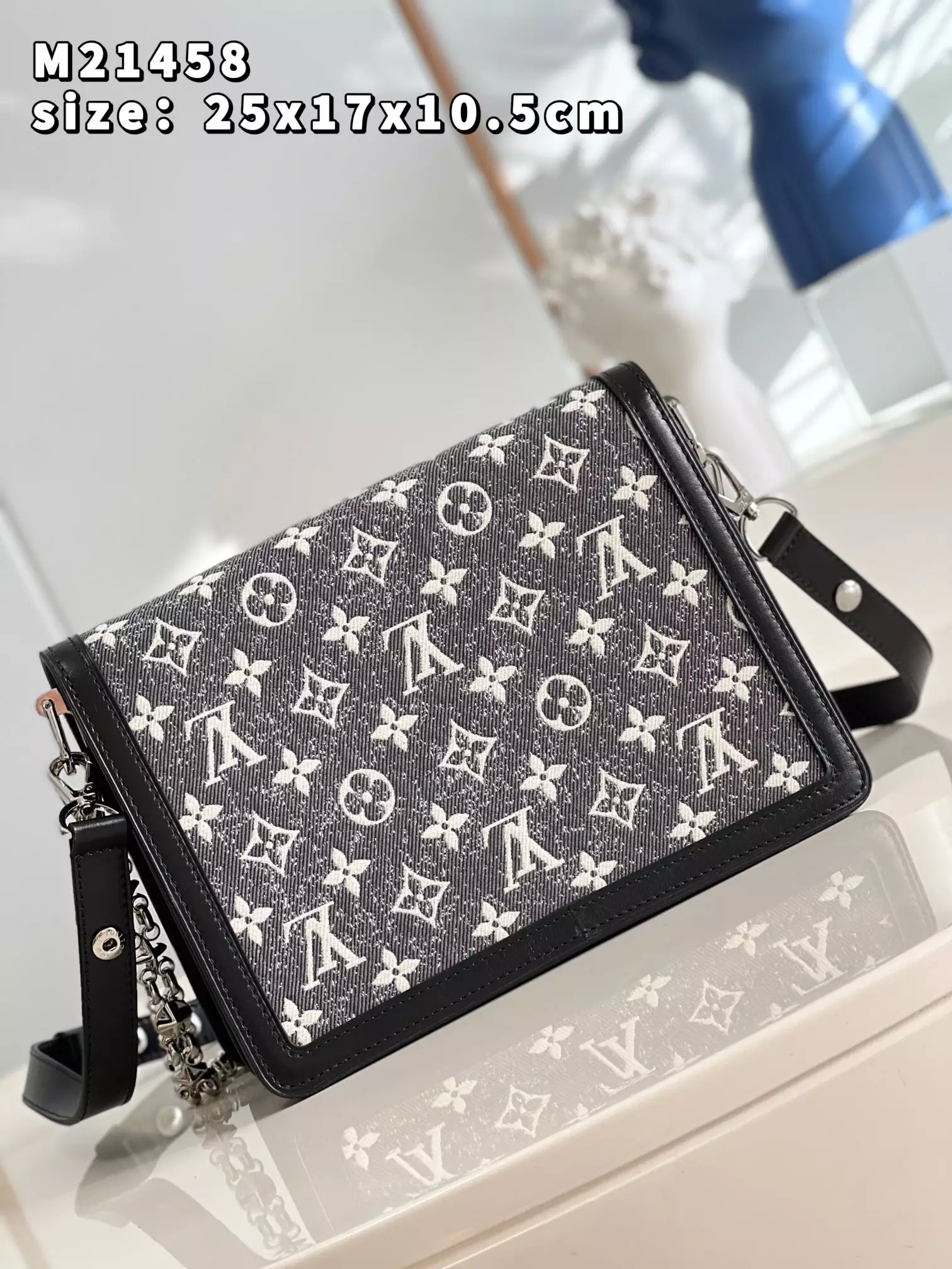 Dauphine MM Grey Denim Textile Jacquard