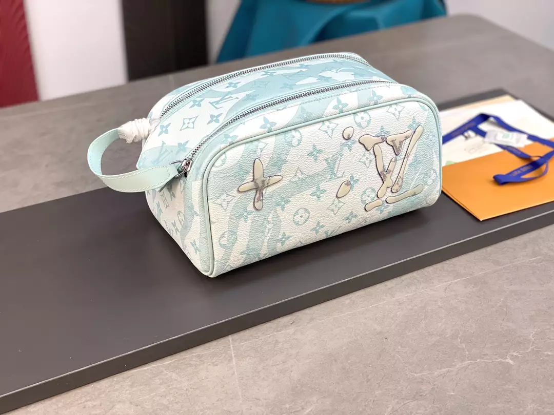 Dopp Kit Monogram Aquagarden Canvas Crystal Blue Leather