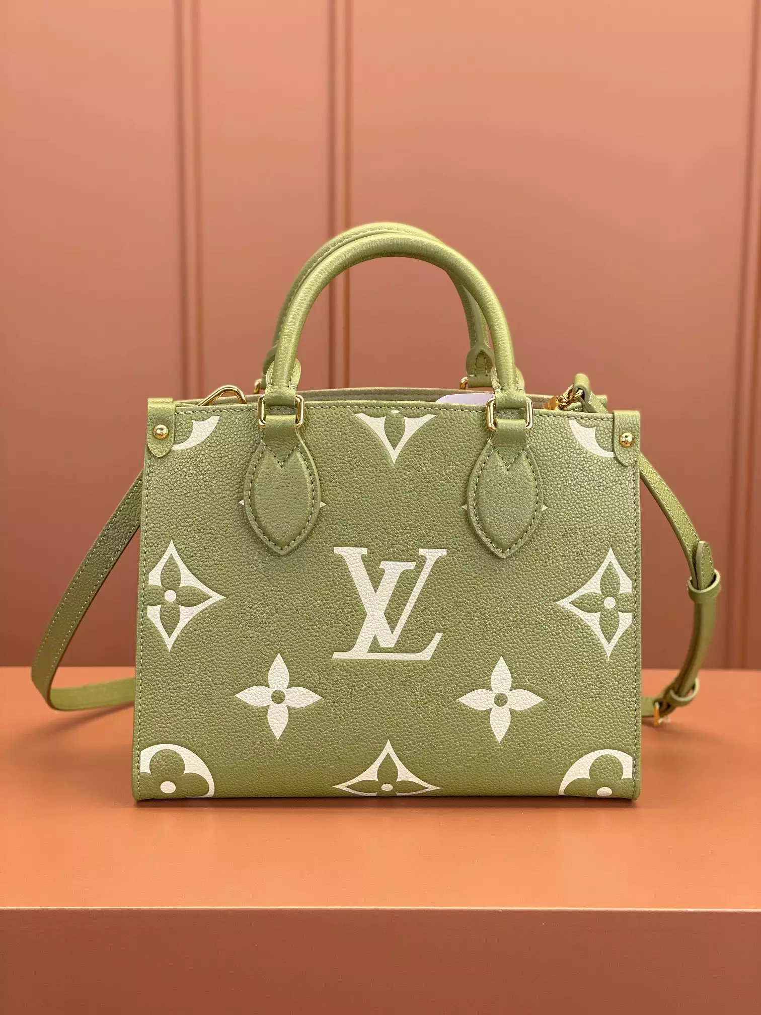OnTheGo PM Bicolor Monogram Empreinte Light Khaki/Cream Leather