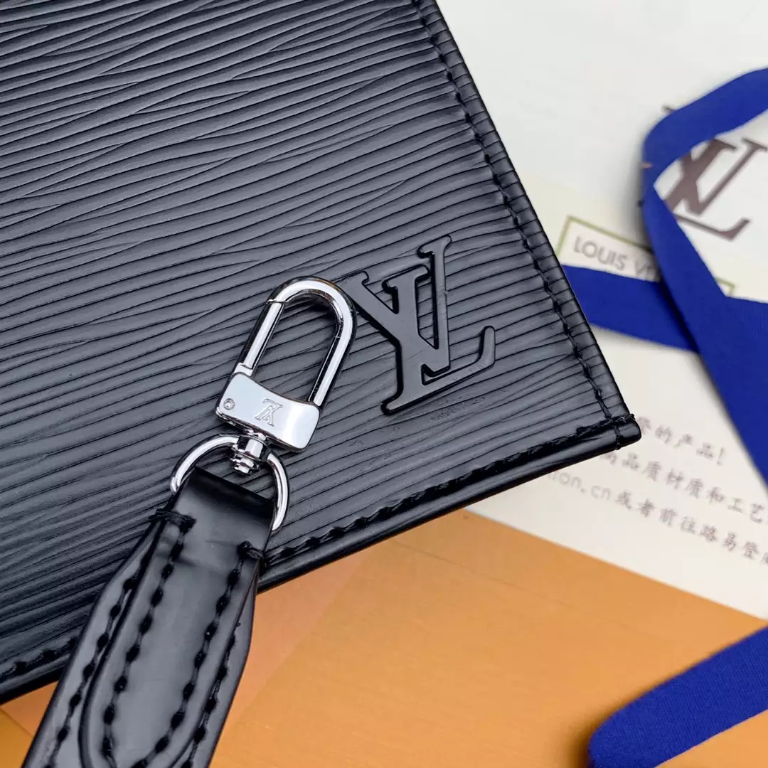 Petit Sac Plat Bag Black Epi Cowhide Leather