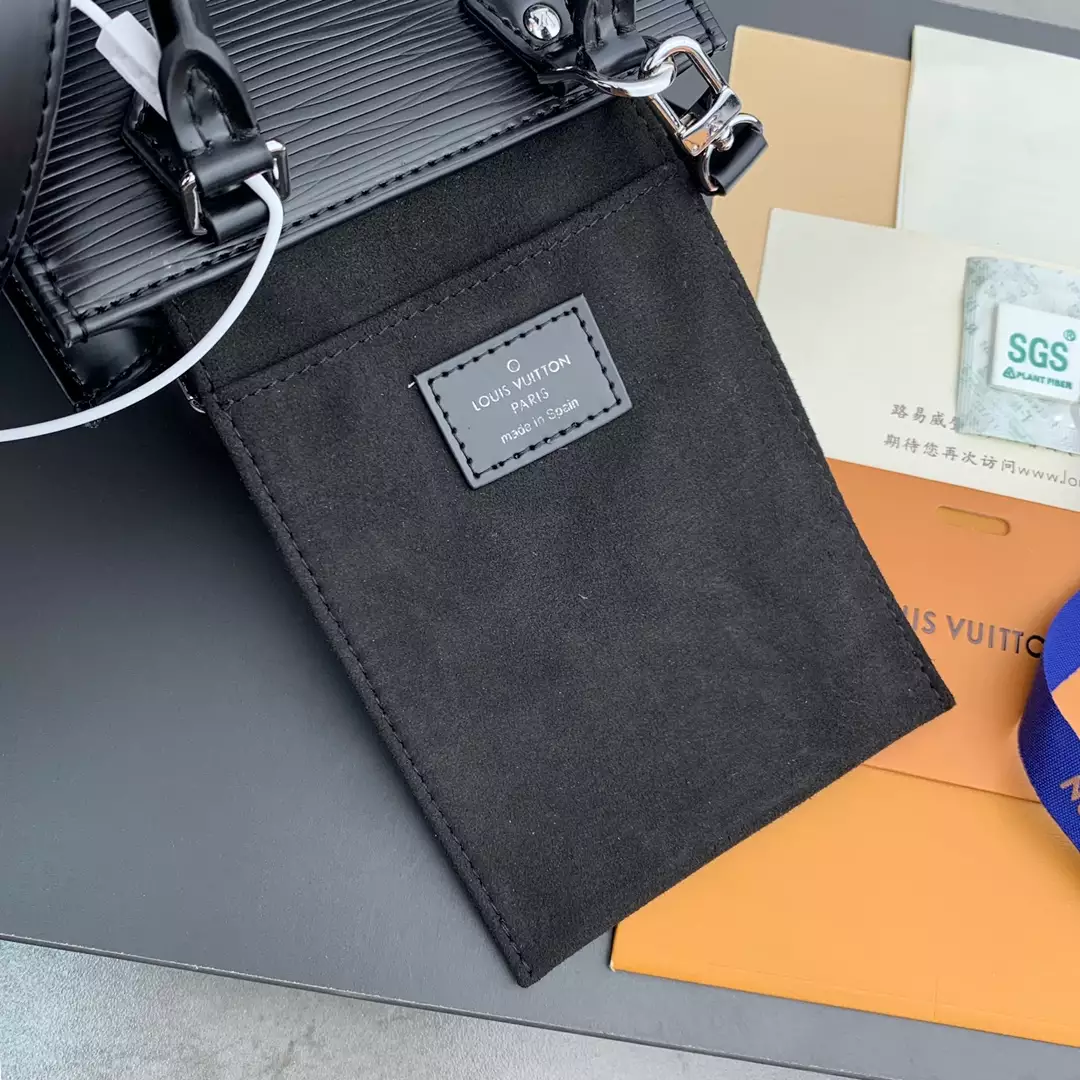 Petit Sac Plat Bag Black Epi Cowhide Leather