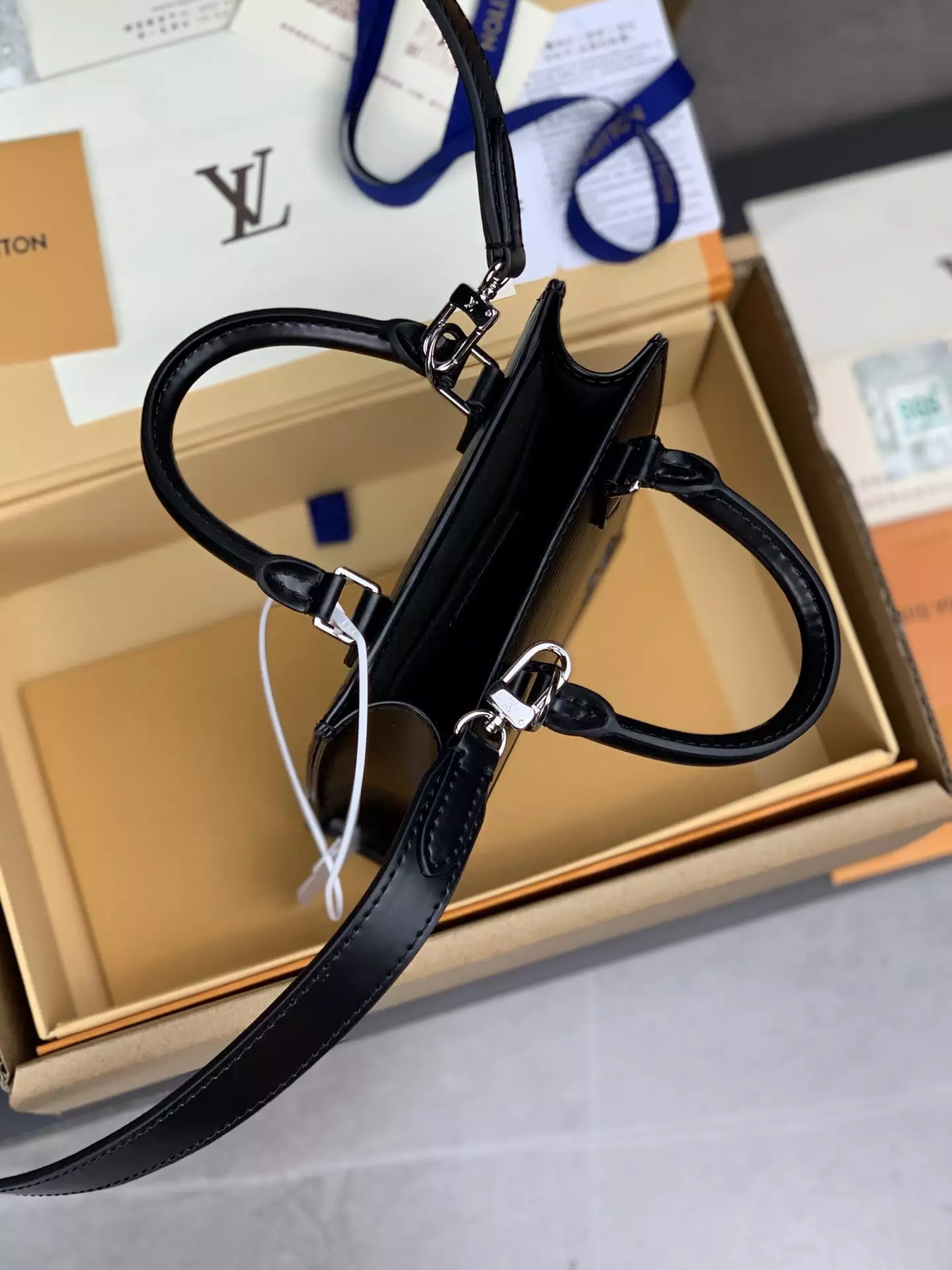 Petit Sac Plat Bag Black Epi Cowhide Leather