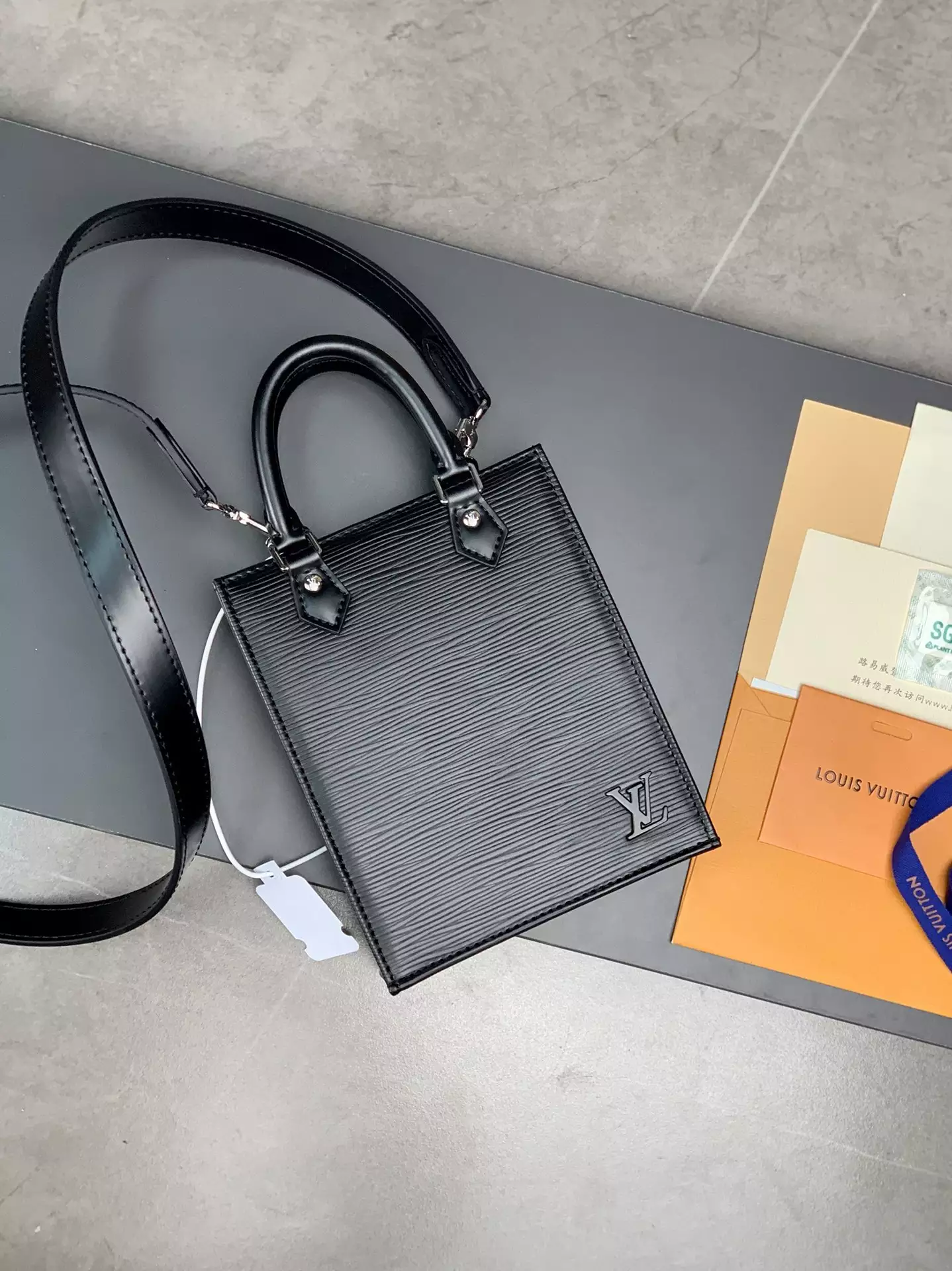 Petit Sac Plat Bag Black Epi Cowhide Leather
