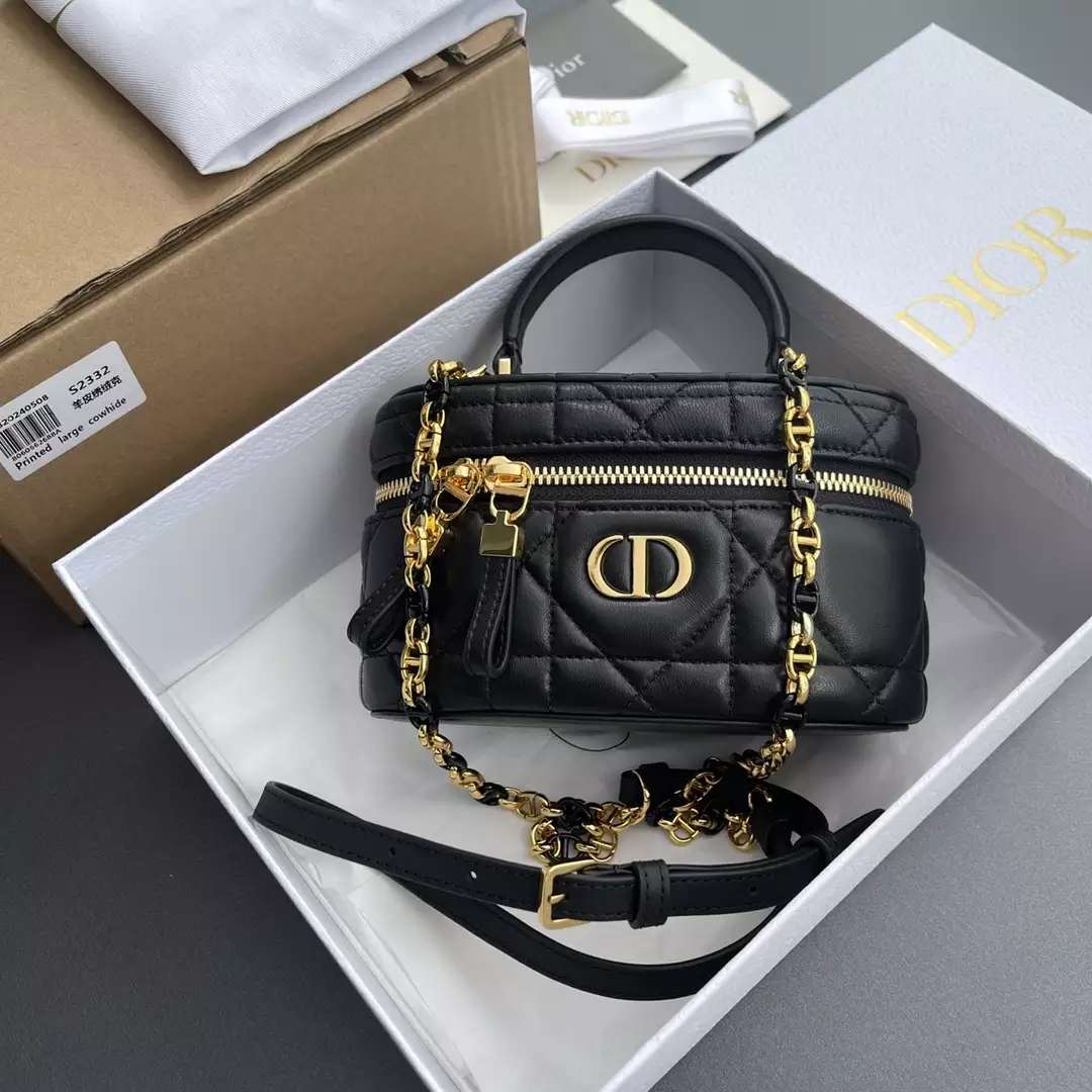 Dior Caro Mini Vanity Case Black Macrocannage Lambskin