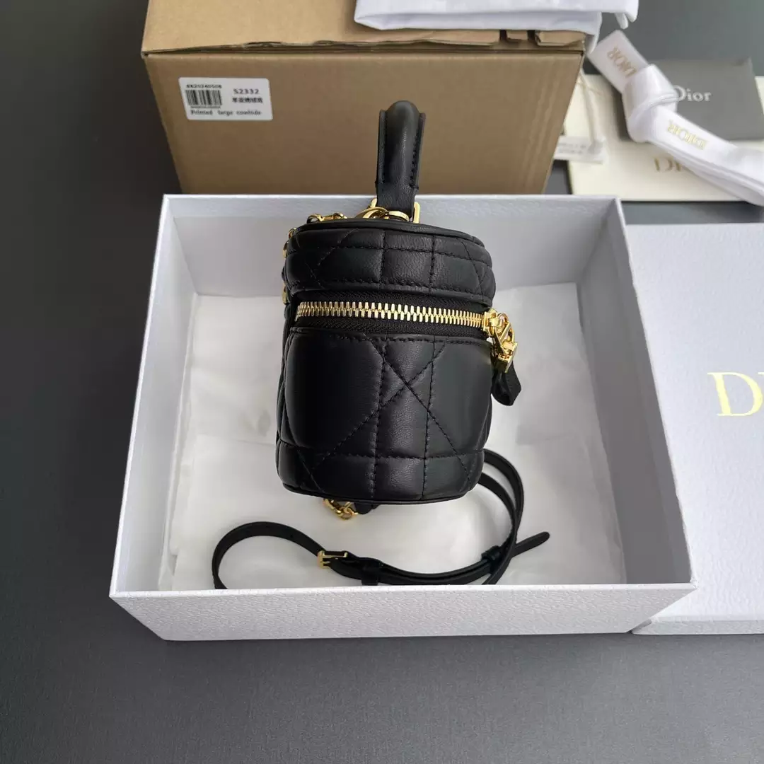 Dior Caro Mini Vanity Case Black Macrocannage Lambskin