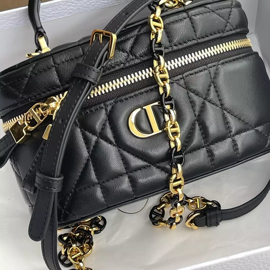 Dior Caro Mini Vanity Case Black Macrocannage Lambskin