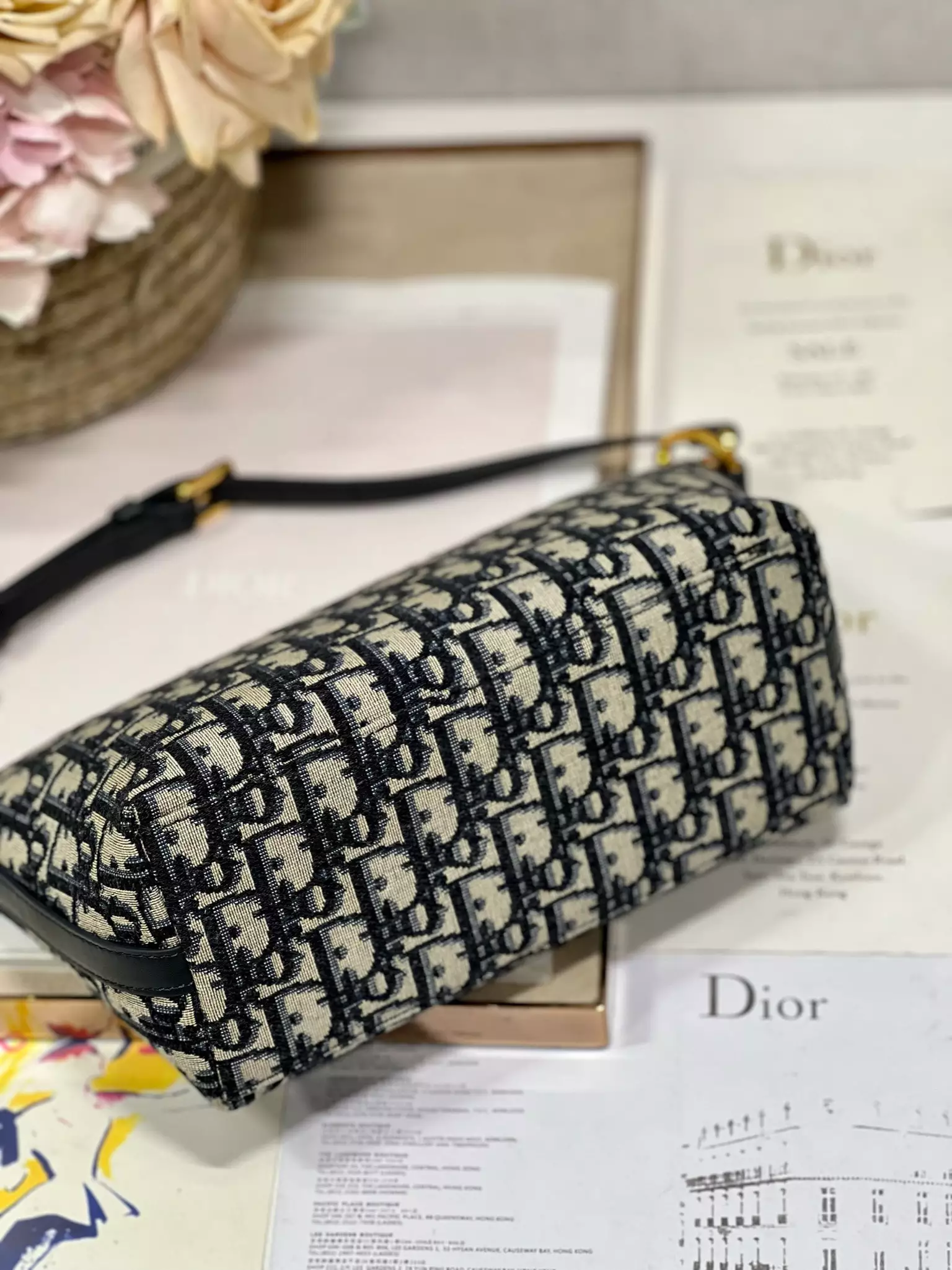 Diorstar Hobo Bag with Chain Blue Dior Oblique Jacquard