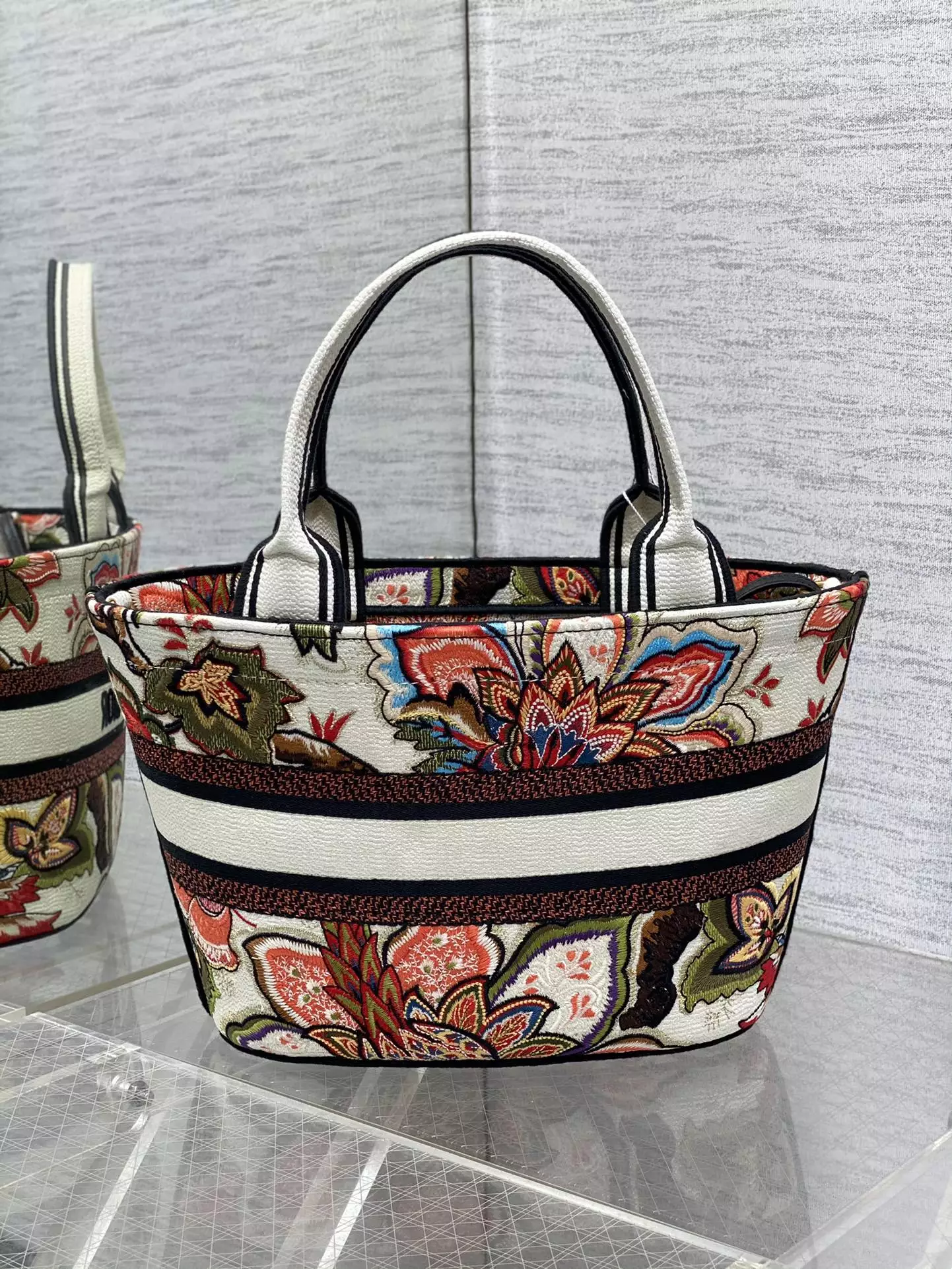Hat Basket Bag Natural Multicolor Albero Della Vita Embroidery