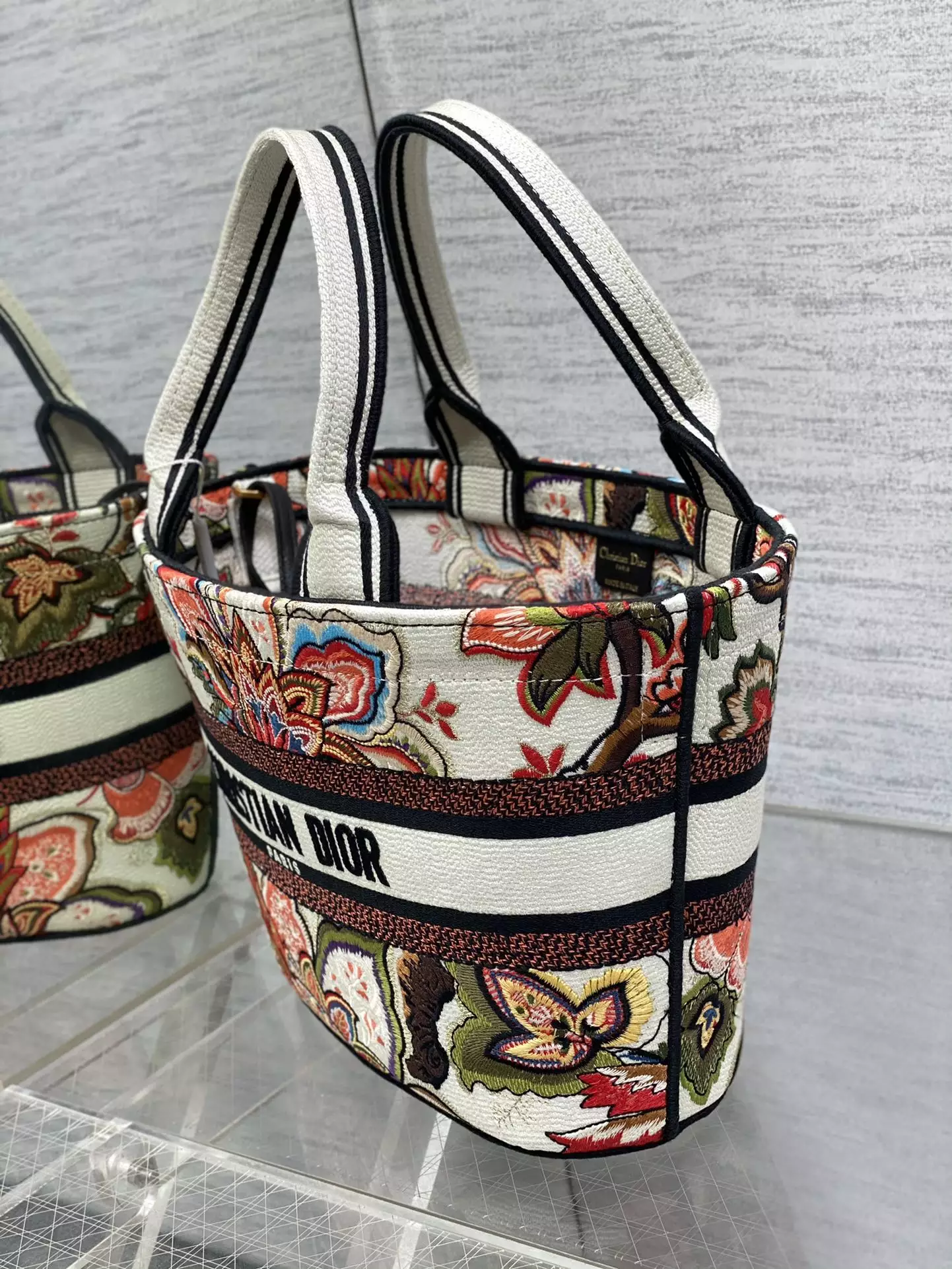 Hat Basket Bag Natural Multicolor Albero Della Vita Embroidery