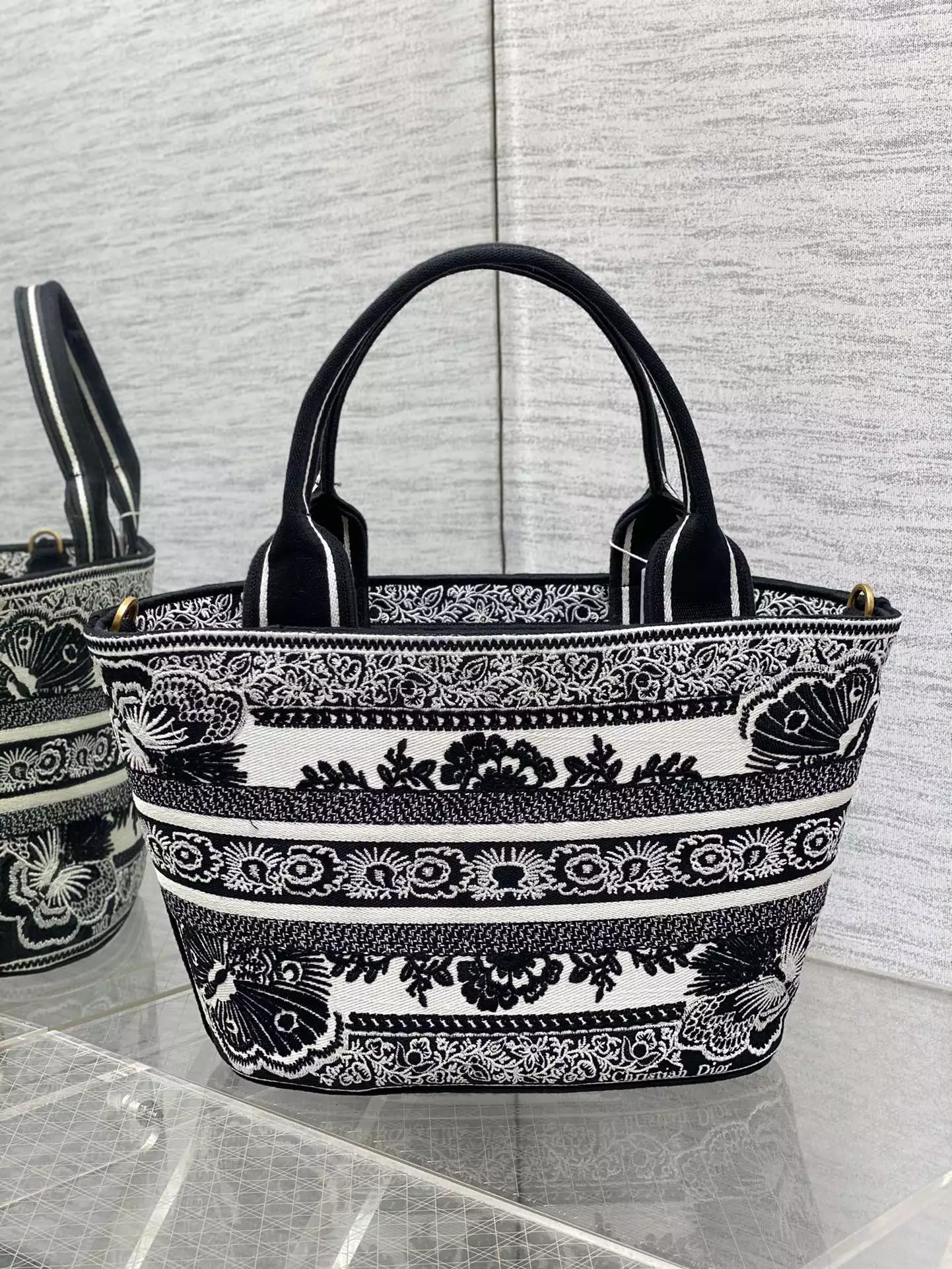 Hat Basket Bag White and Black Butterfly Bandana Embroidery