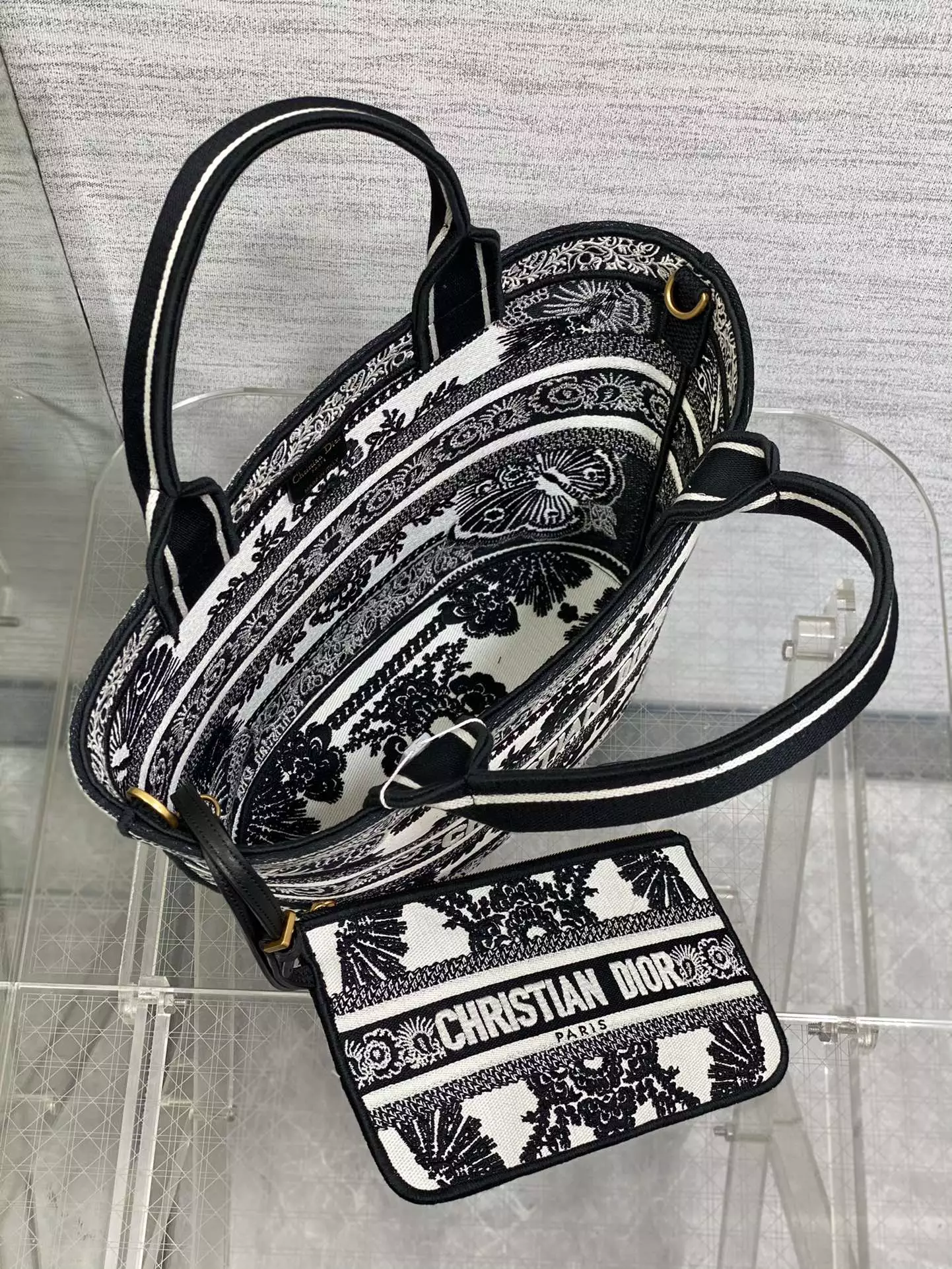 Hat Basket Bag White and Black Butterfly Bandana Embroidery