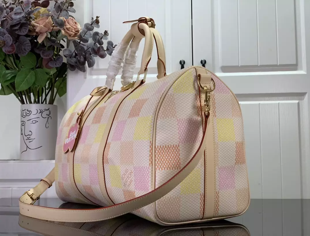Keepall Bandoulière 45 Peach Damier Giant Canvas