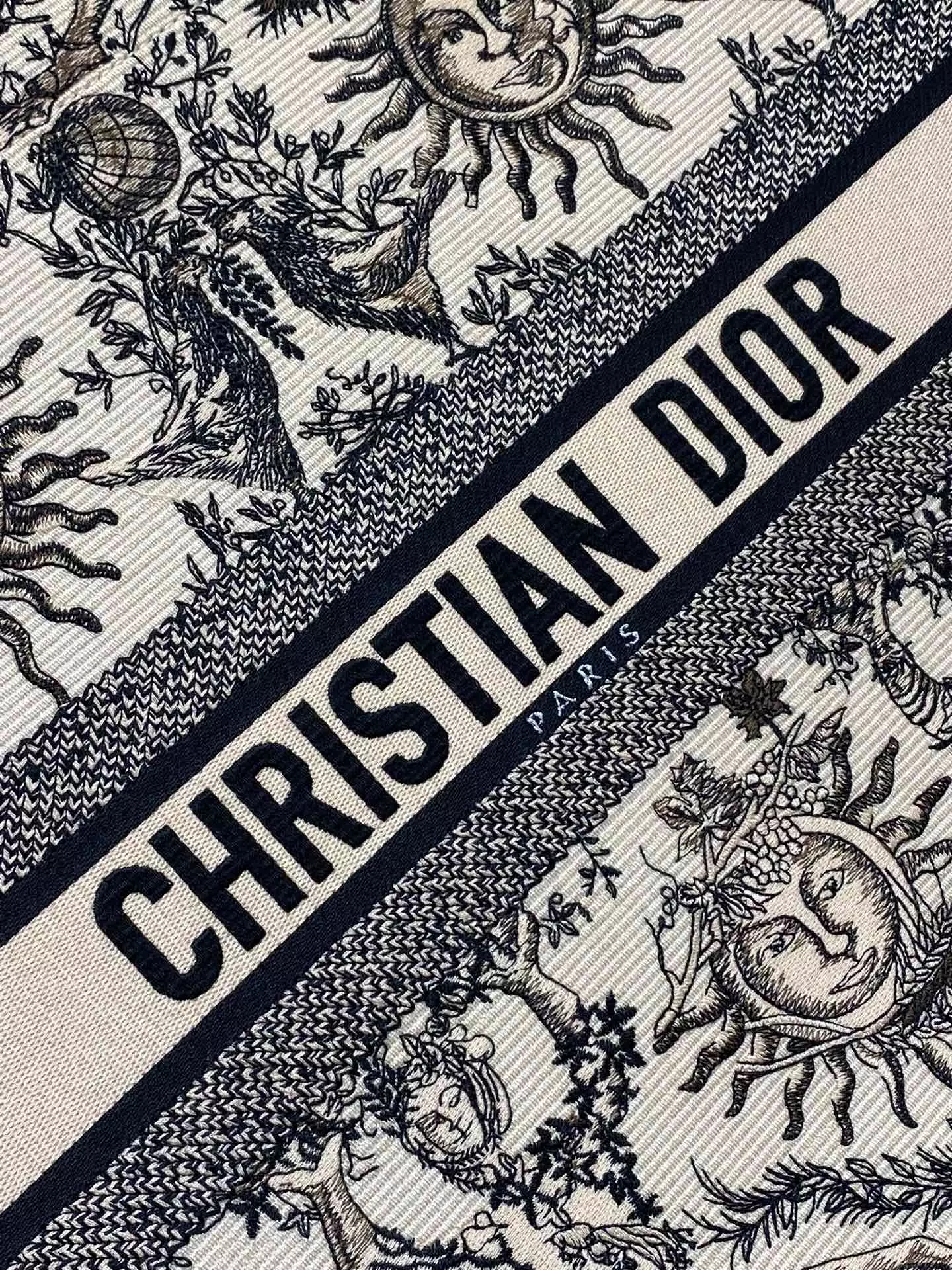 Large Dior Book Tote Beige and Black Toile de Jouy Soleil Embroidery