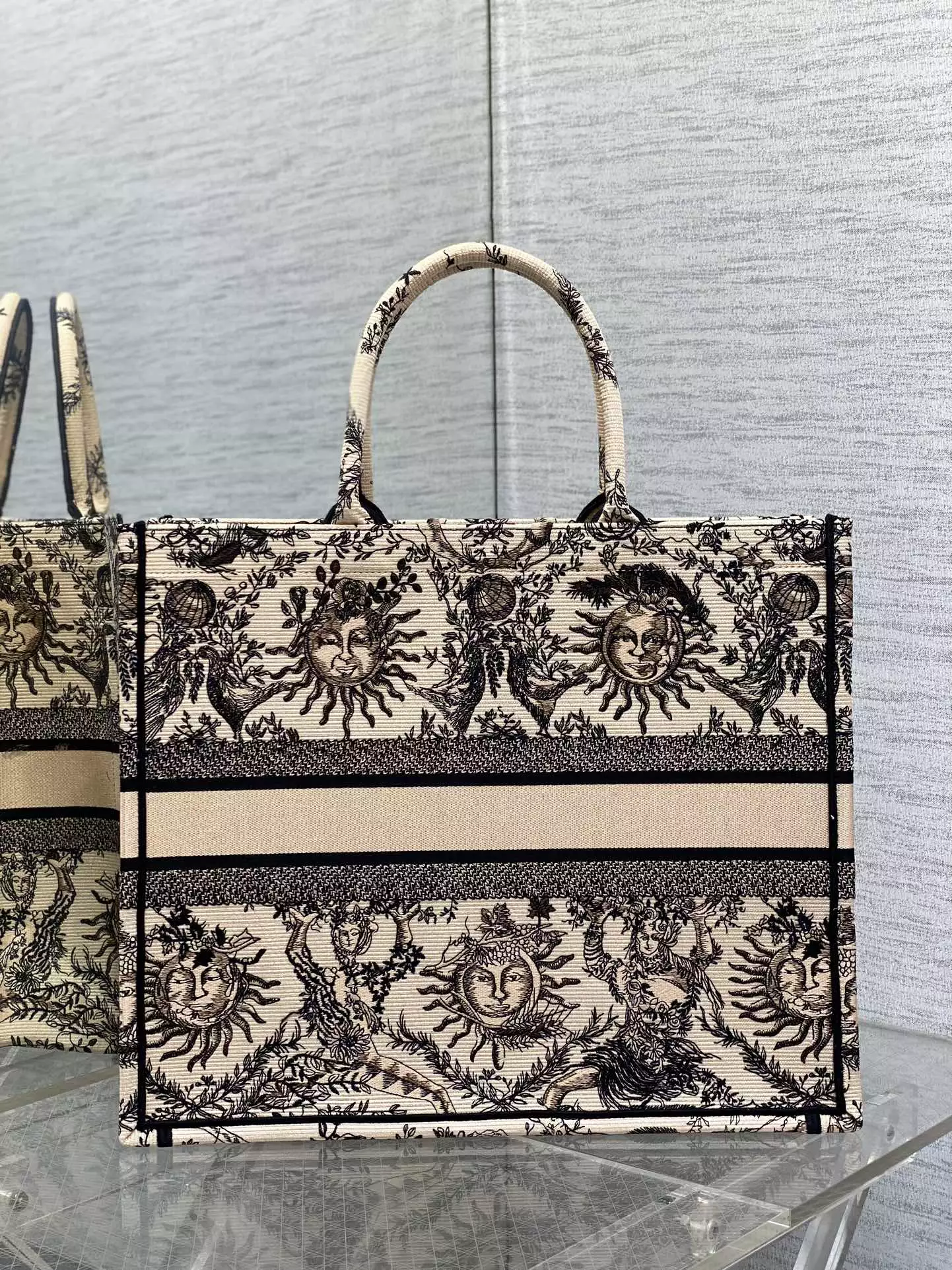 Large Dior Book Tote Beige and Black Toile de Jouy Soleil Embroidery