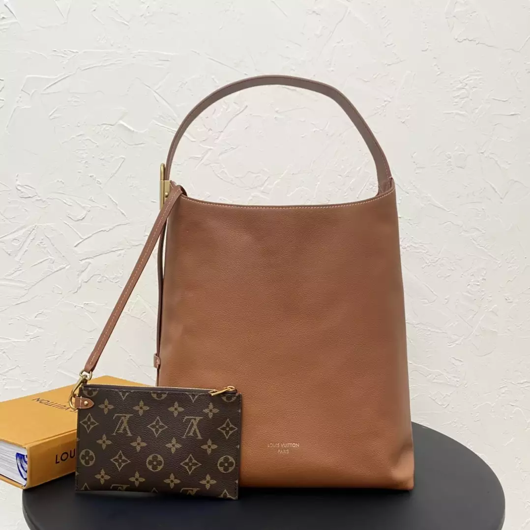 Low Key Hobo MM Cognac Brown Grained Calfskin