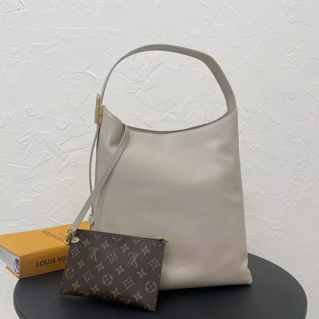 Low Key Hobo MM Limestone Gray Grained Calfskin