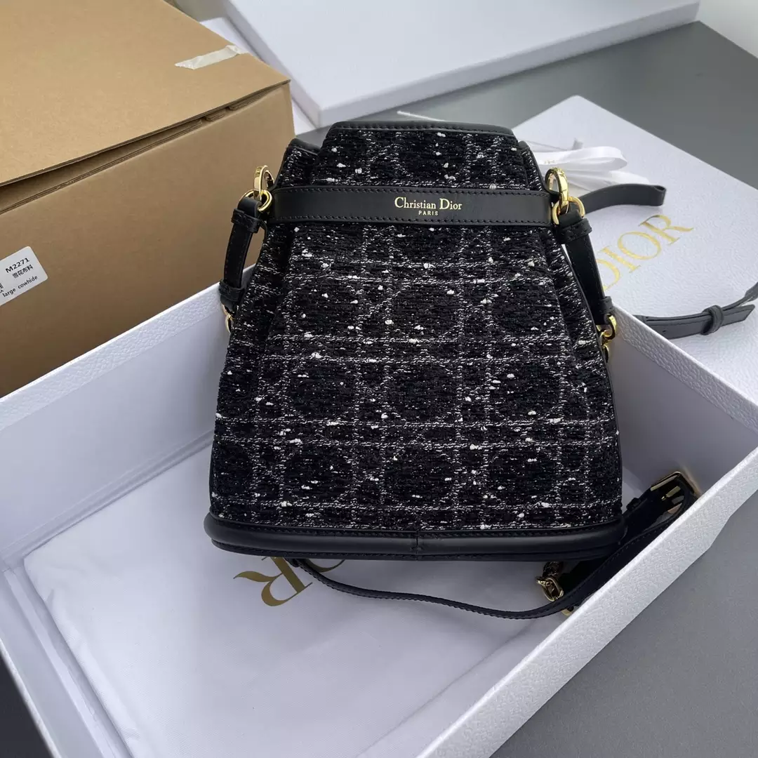 Medium C’est Dior Bag Black Cannage Tweed Embroidery