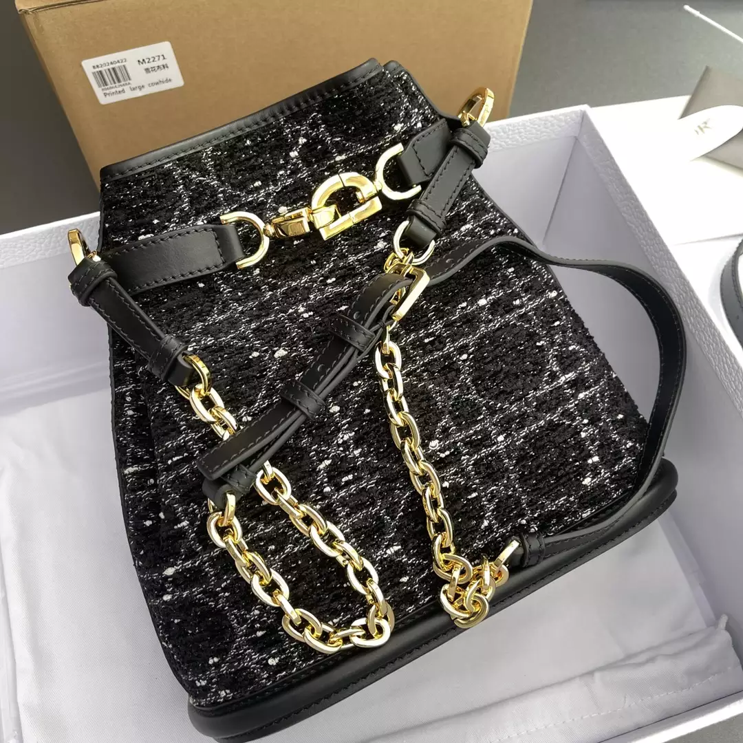Medium C’est Dior Bag Black Cannage Tweed Embroidery