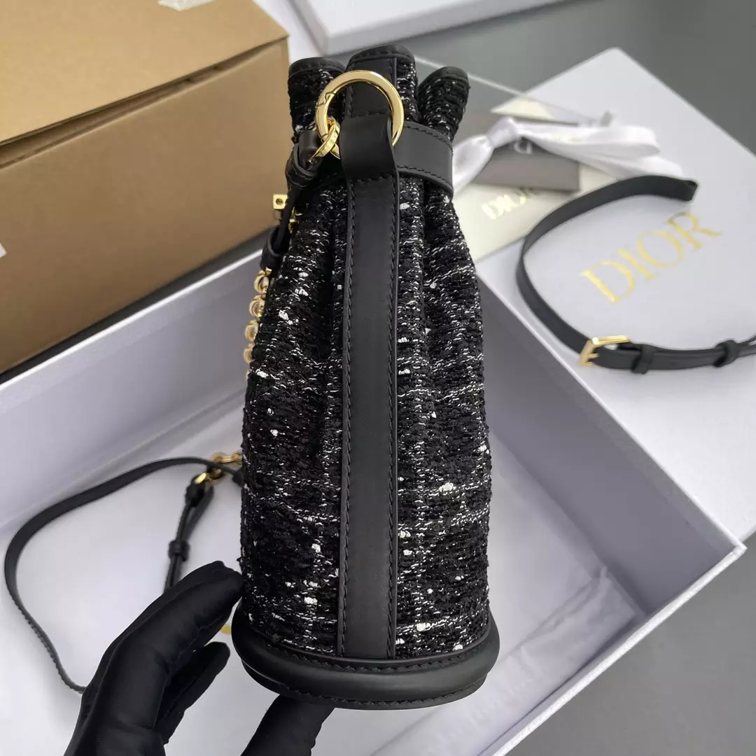 Medium C’est Dior Bag Black Cannage Tweed Embroidery