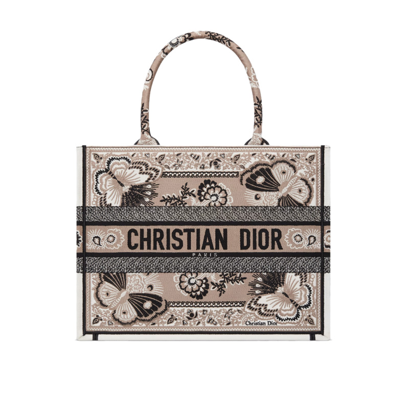 Medium Dior Book Tote Beige Multicolor Butterfly Bandana Embroidery