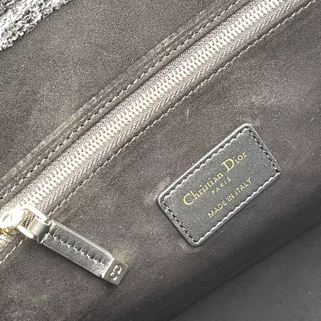 Medium Dior Book Tote Black Cannage Tweed Embroidery