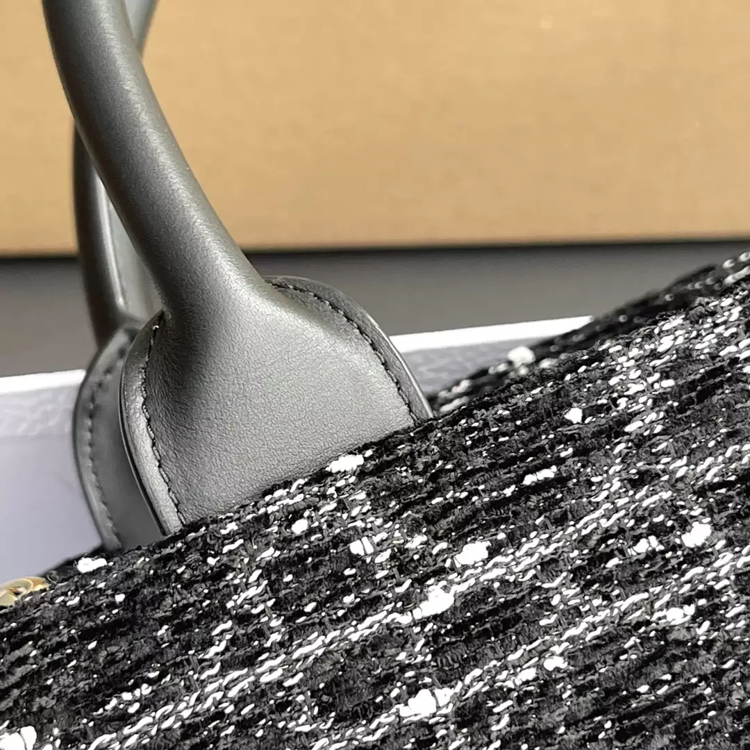 Medium Dior Book Tote Black Cannage Tweed Embroidery