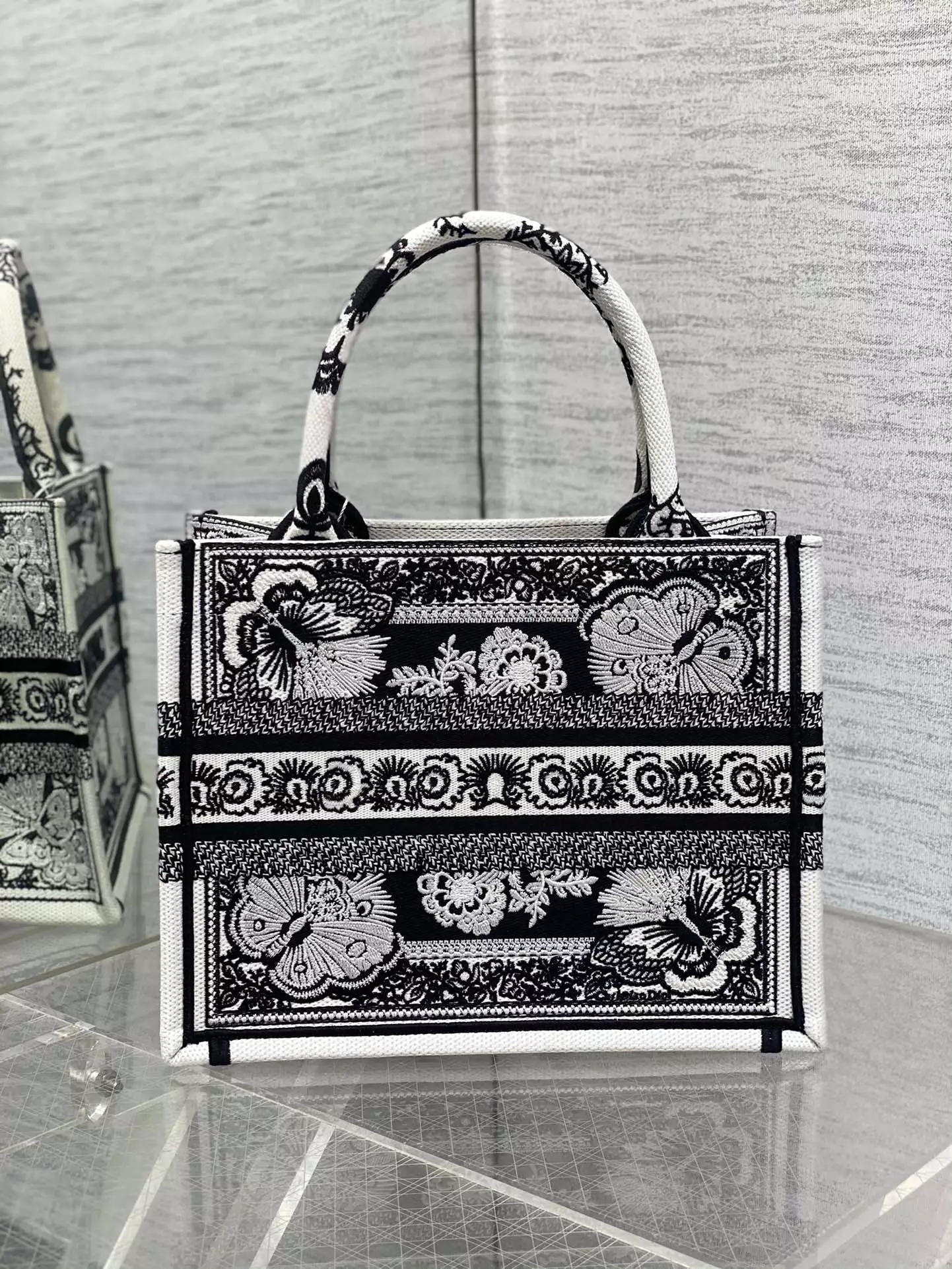 Medium Dior Book Tote Black and White Butterfly Bandana Embroidery
