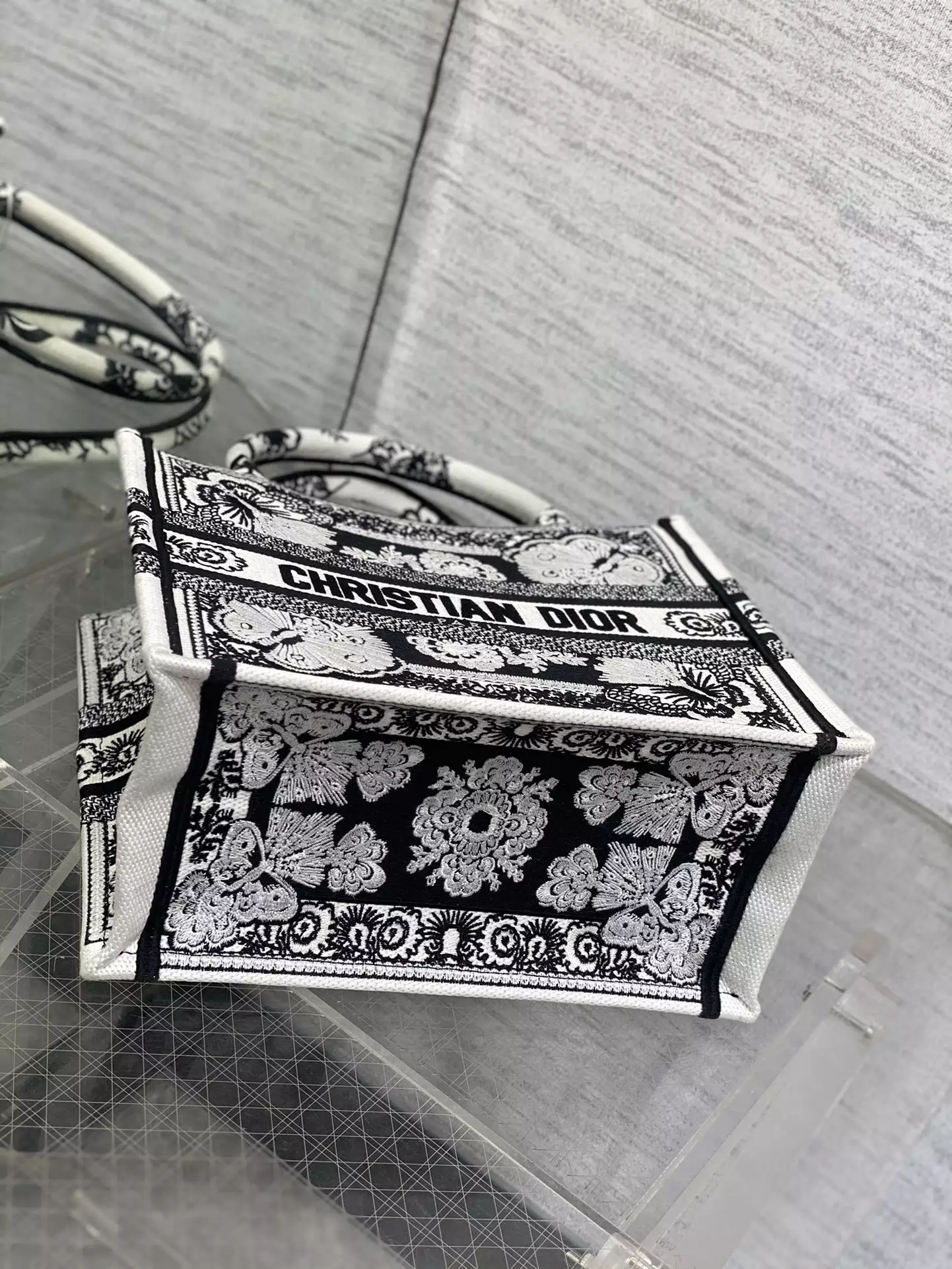 Medium Dior Book Tote Black and White Butterfly Bandana Embroidery