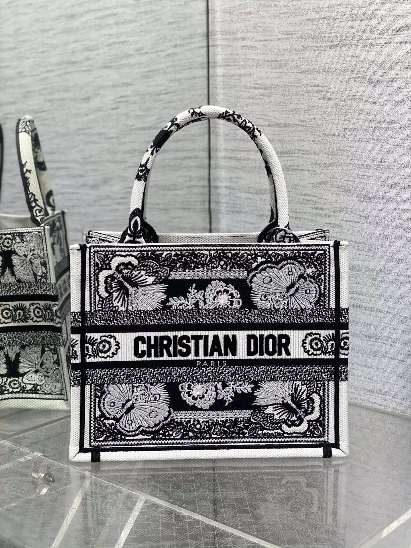 Medium Dior Book Tote Black and White Butterfly Bandana Embroidery