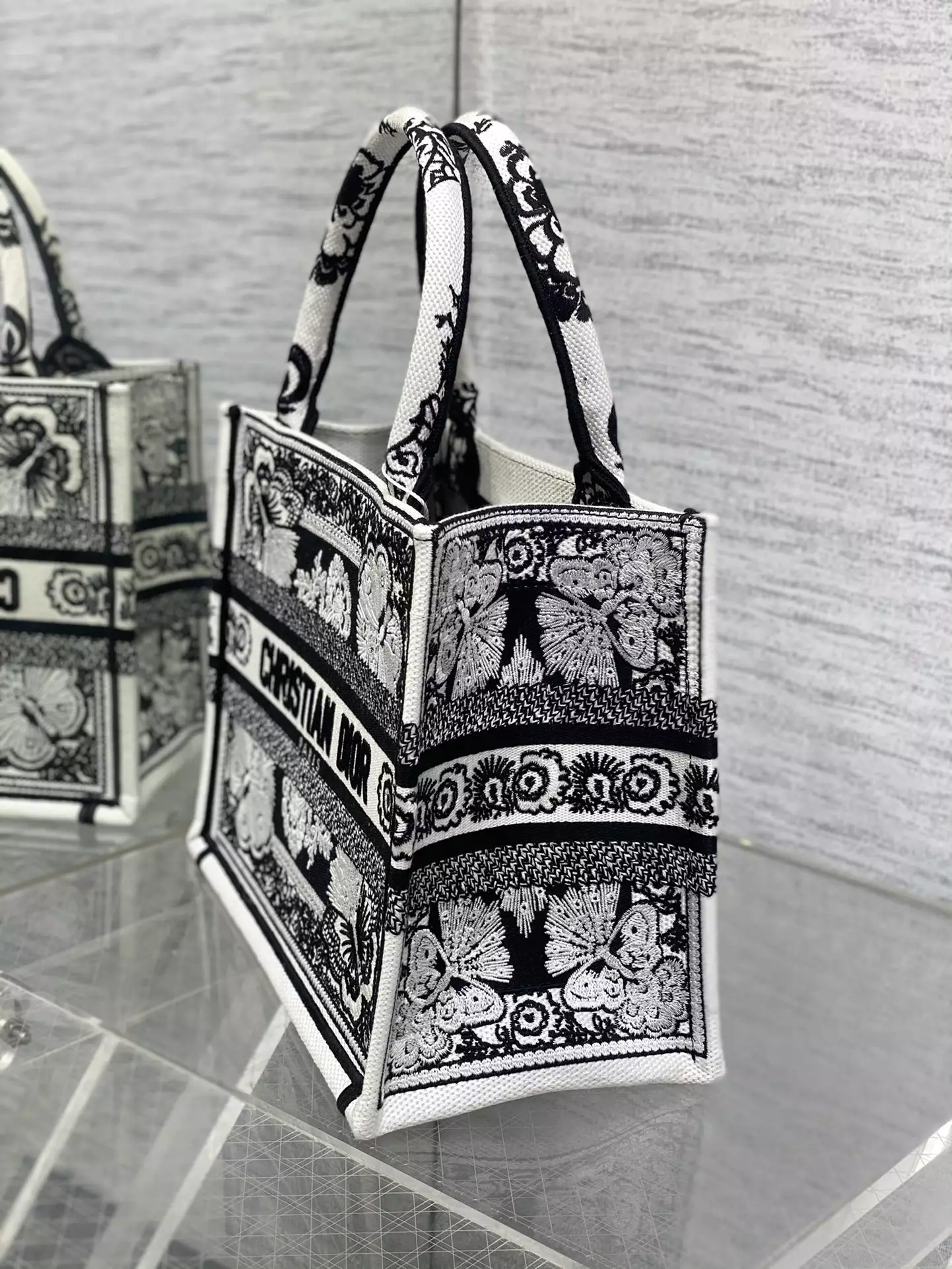 Medium Dior Book Tote Black and White Butterfly Bandana Embroidery