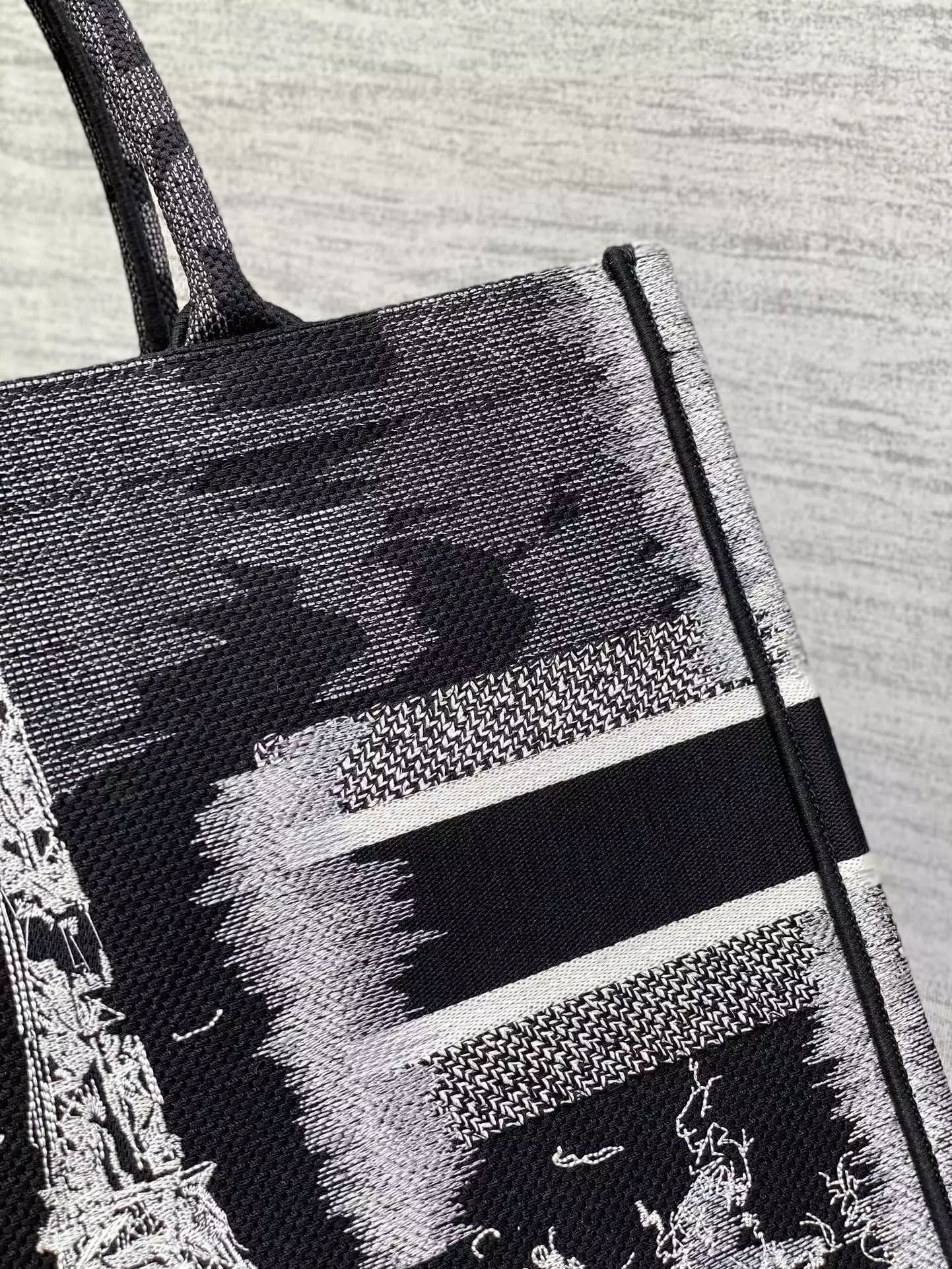Medium Dior Book Tote Black and White Paris Embroidery