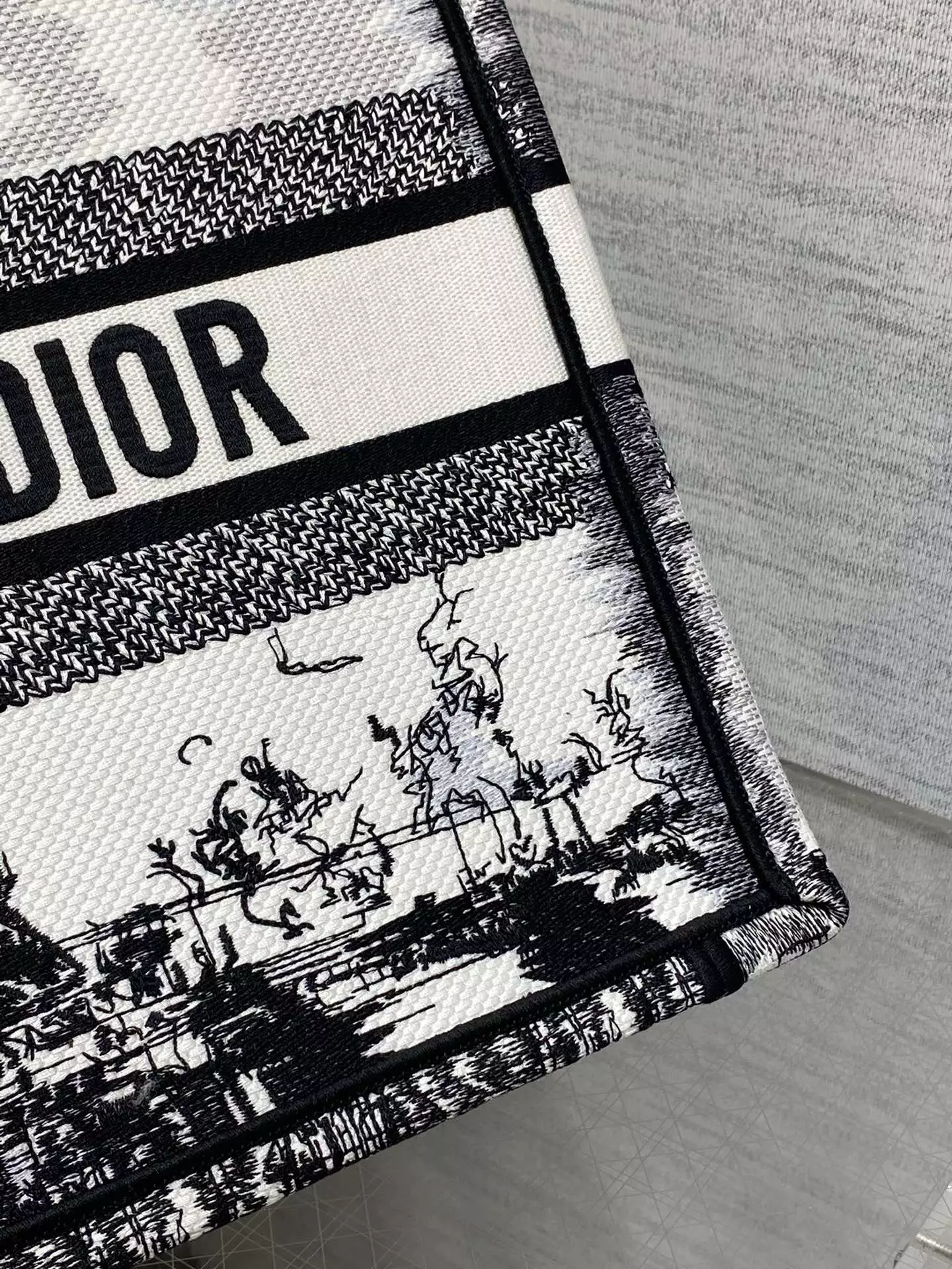 Medium Dior Book Tote White and Black Paris Embroidery