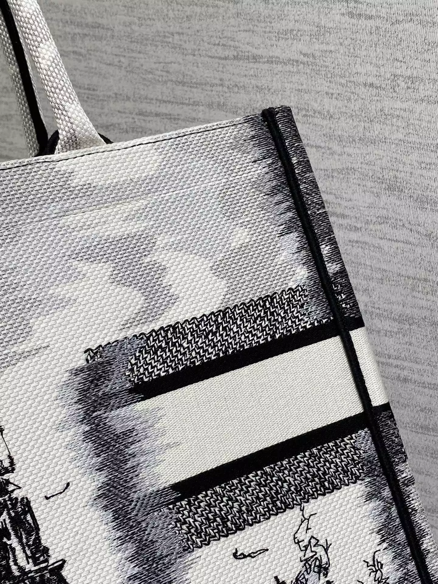 Medium Dior Book Tote White and Black Paris Embroidery