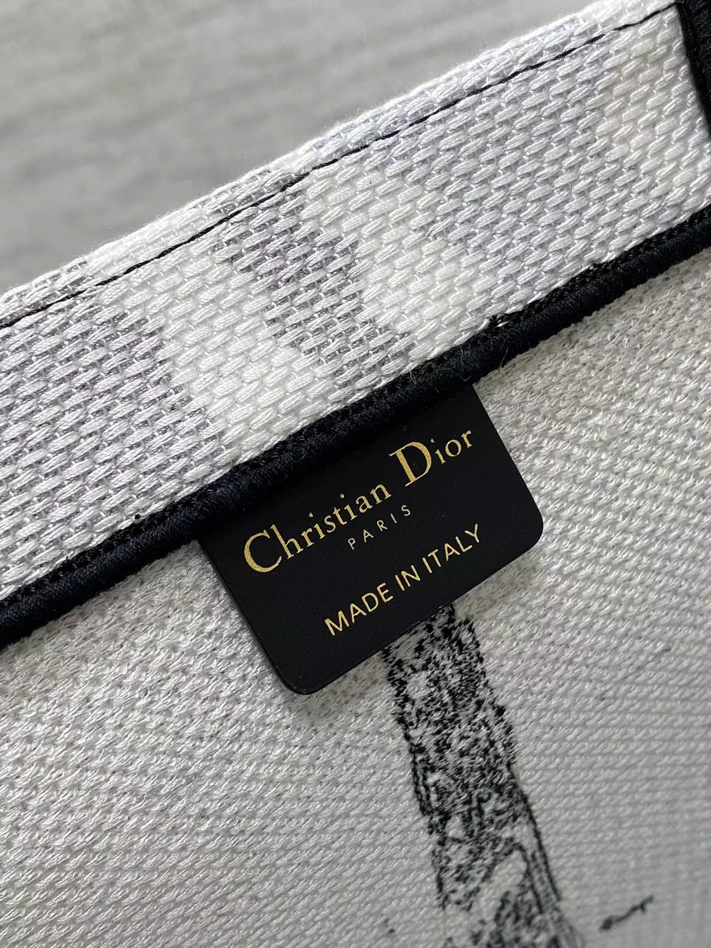 Medium Dior Book Tote White and Black Paris Embroidery