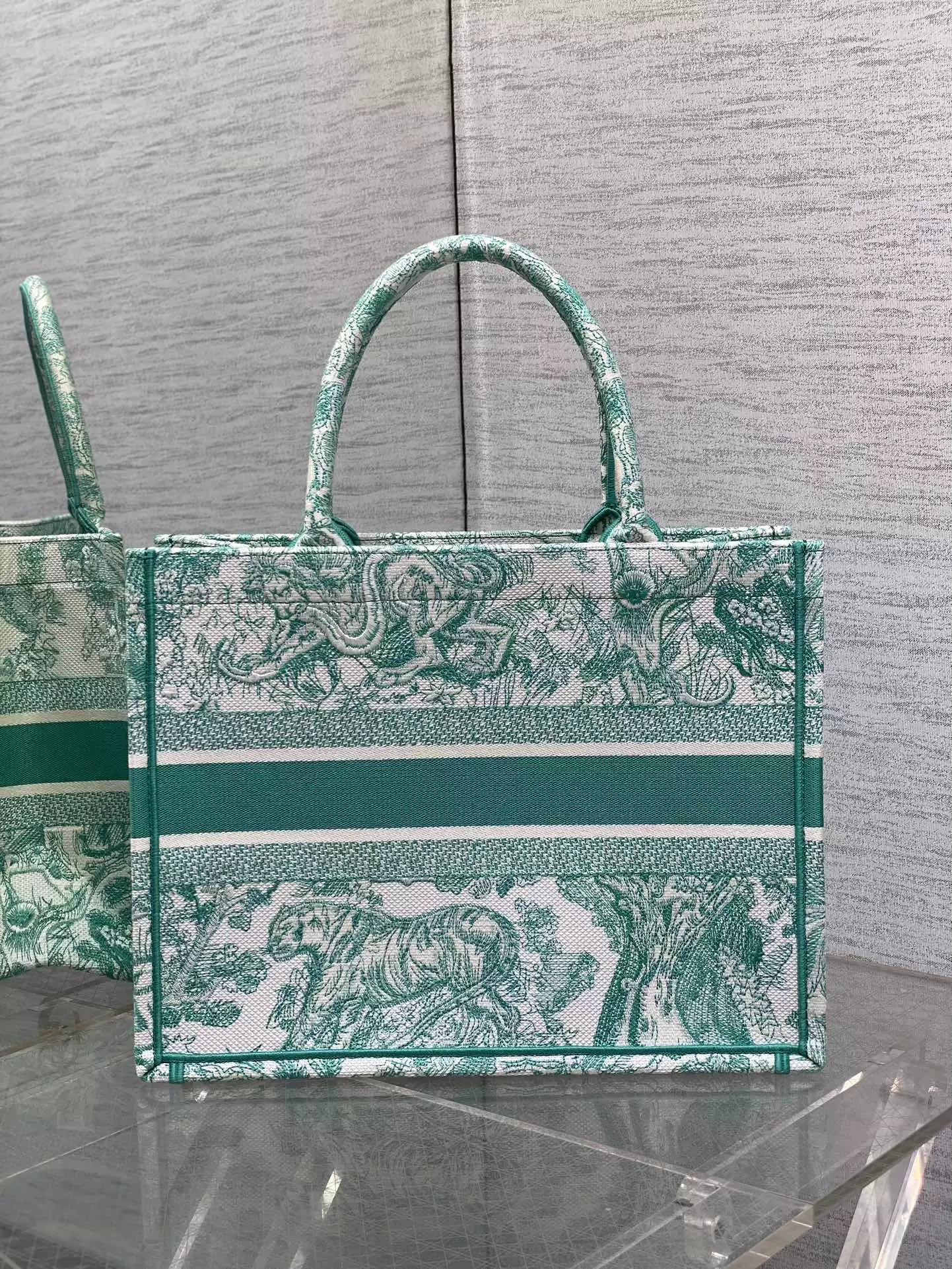 Medium Dioriviera Dior Book Tote Aquamarina Toile de Jouy Embroidery