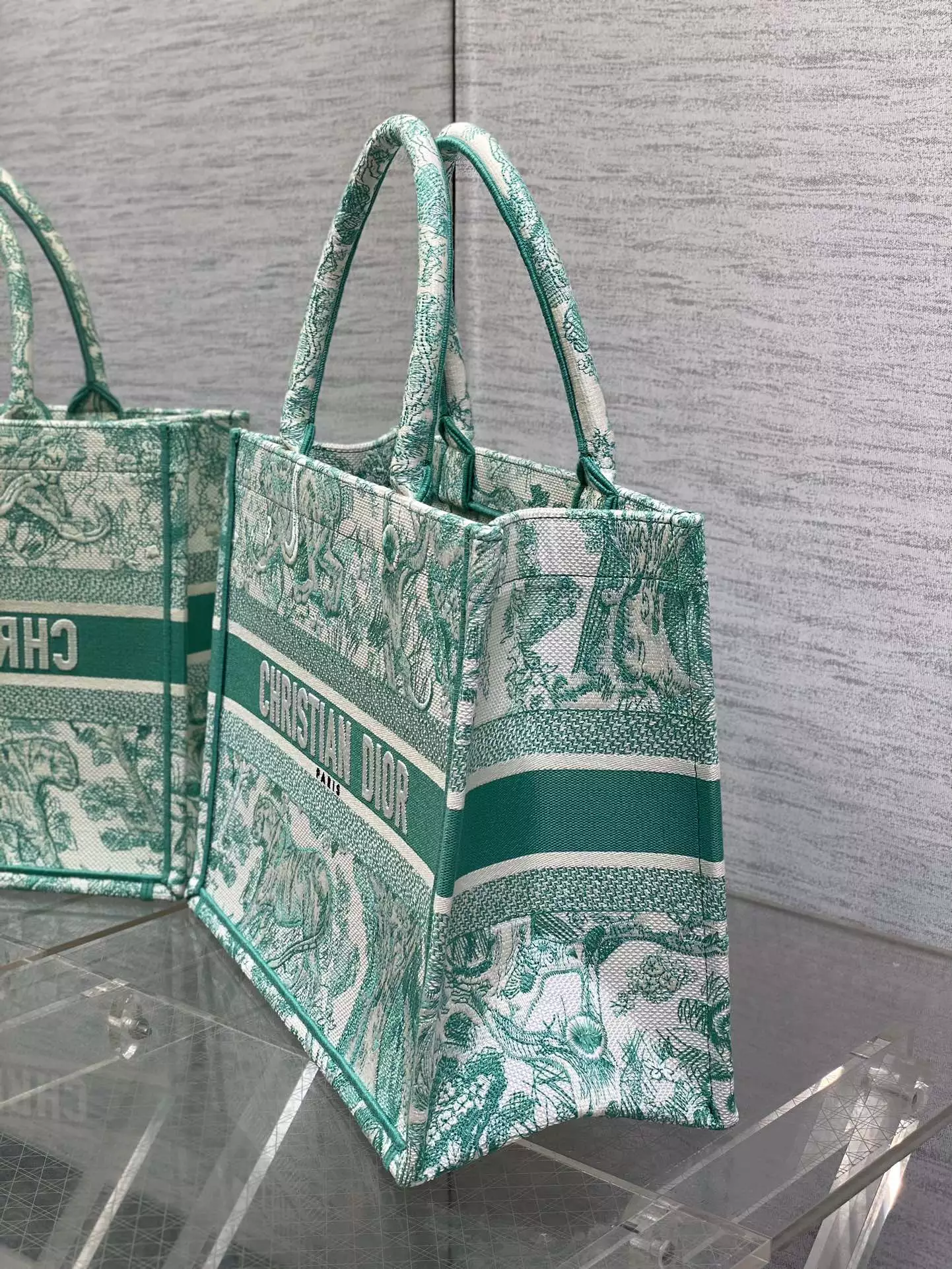 Medium Dioriviera Dior Book Tote Aquamarina Toile de Jouy Embroidery