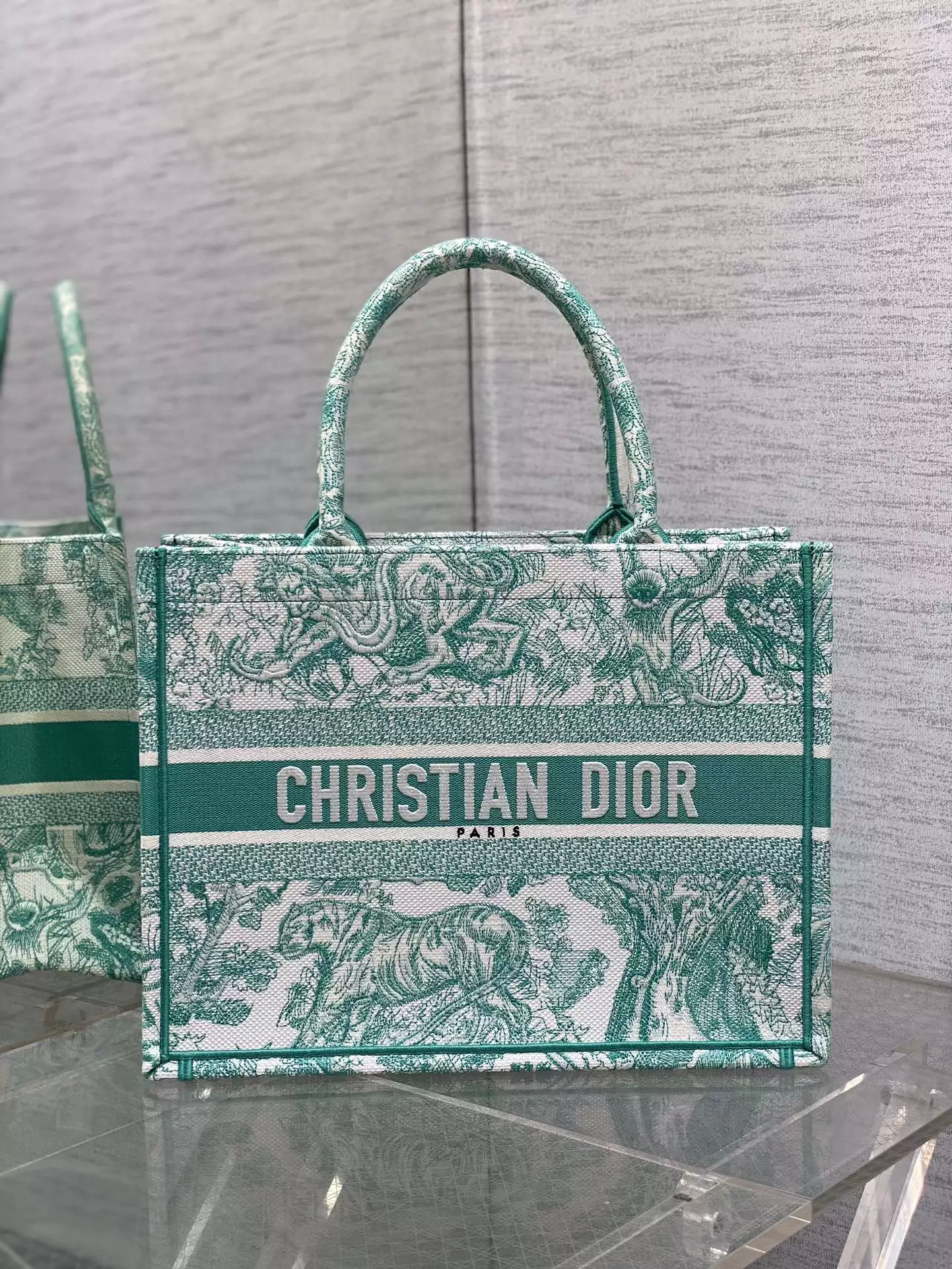 Medium Dioriviera Dior Book Tote Aquamarina Toile de Jouy Embroidery