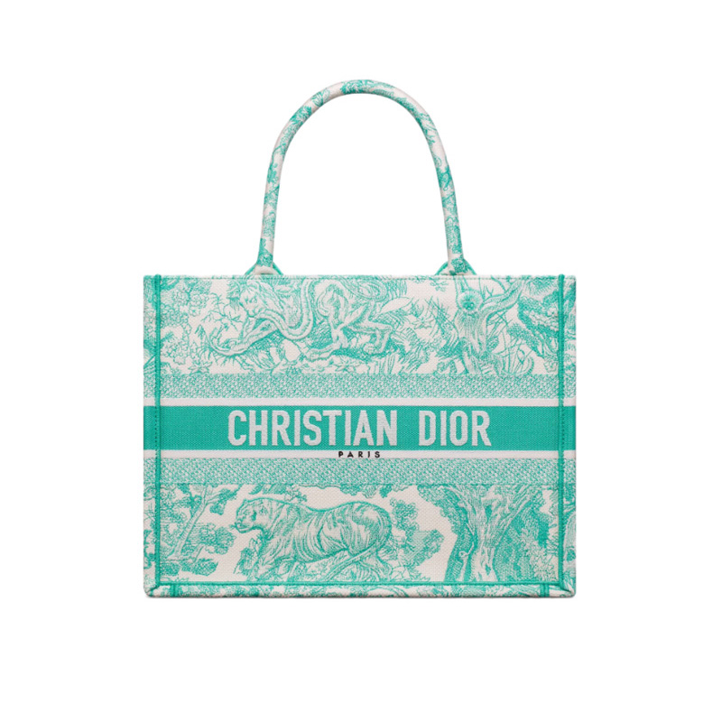 Medium Dioriviera Dior Book Tote Aquamarina Toile de Jouy Embroidery